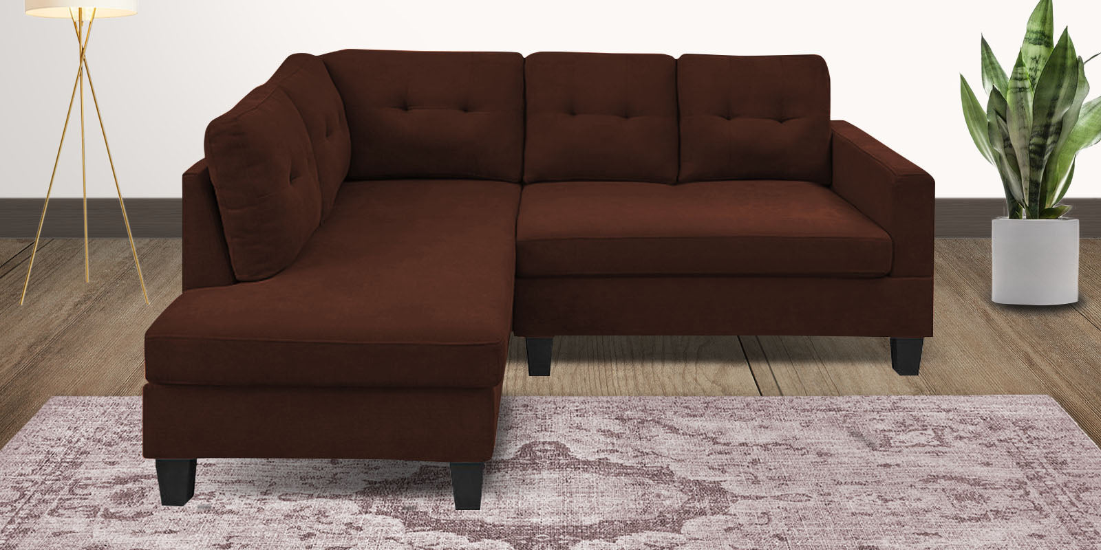Thomas Fabric RHS Sectional Sofa (2+Lounger) In Coffee Brown Colour - Febonic Living