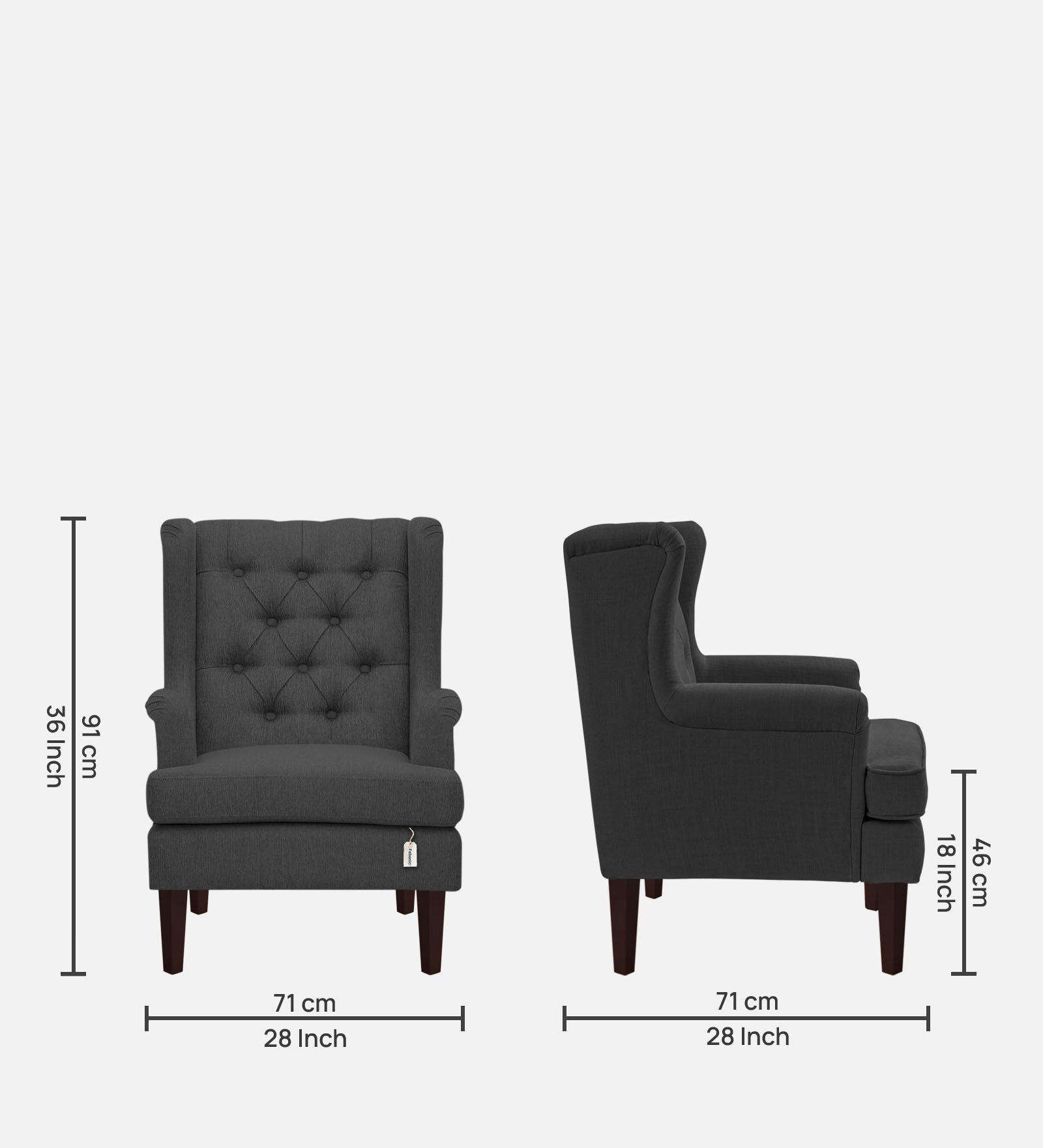 Deyuk Fabric Wing Chair In Charcoal Grey Colour - Febonic Living