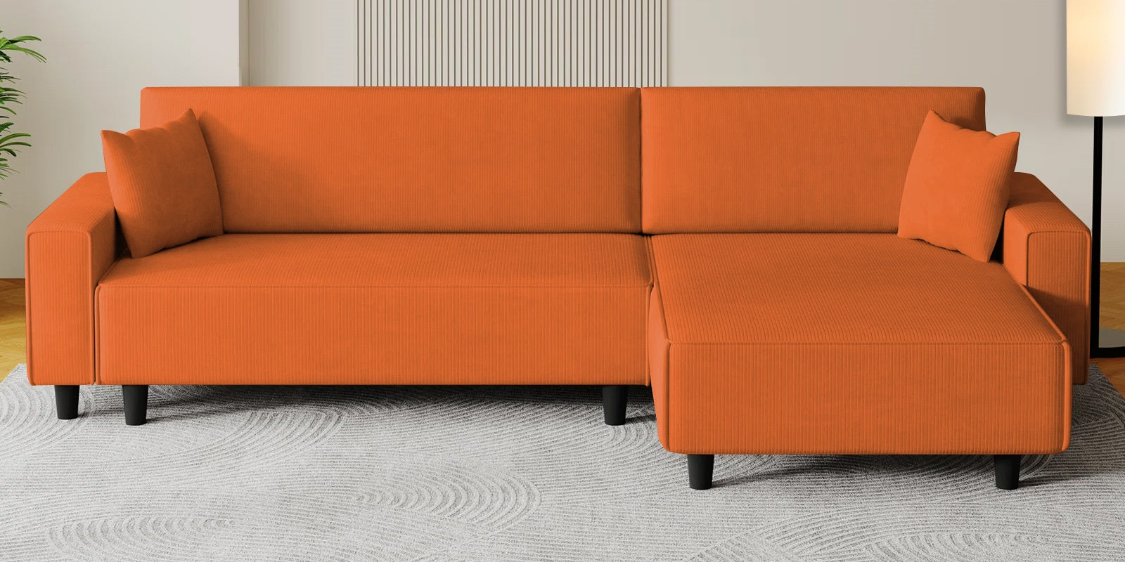 Peach Fabric LHS 6 Seater Sofa Cum Bed With Storage In Vivid Orange Colour - Febonic Living