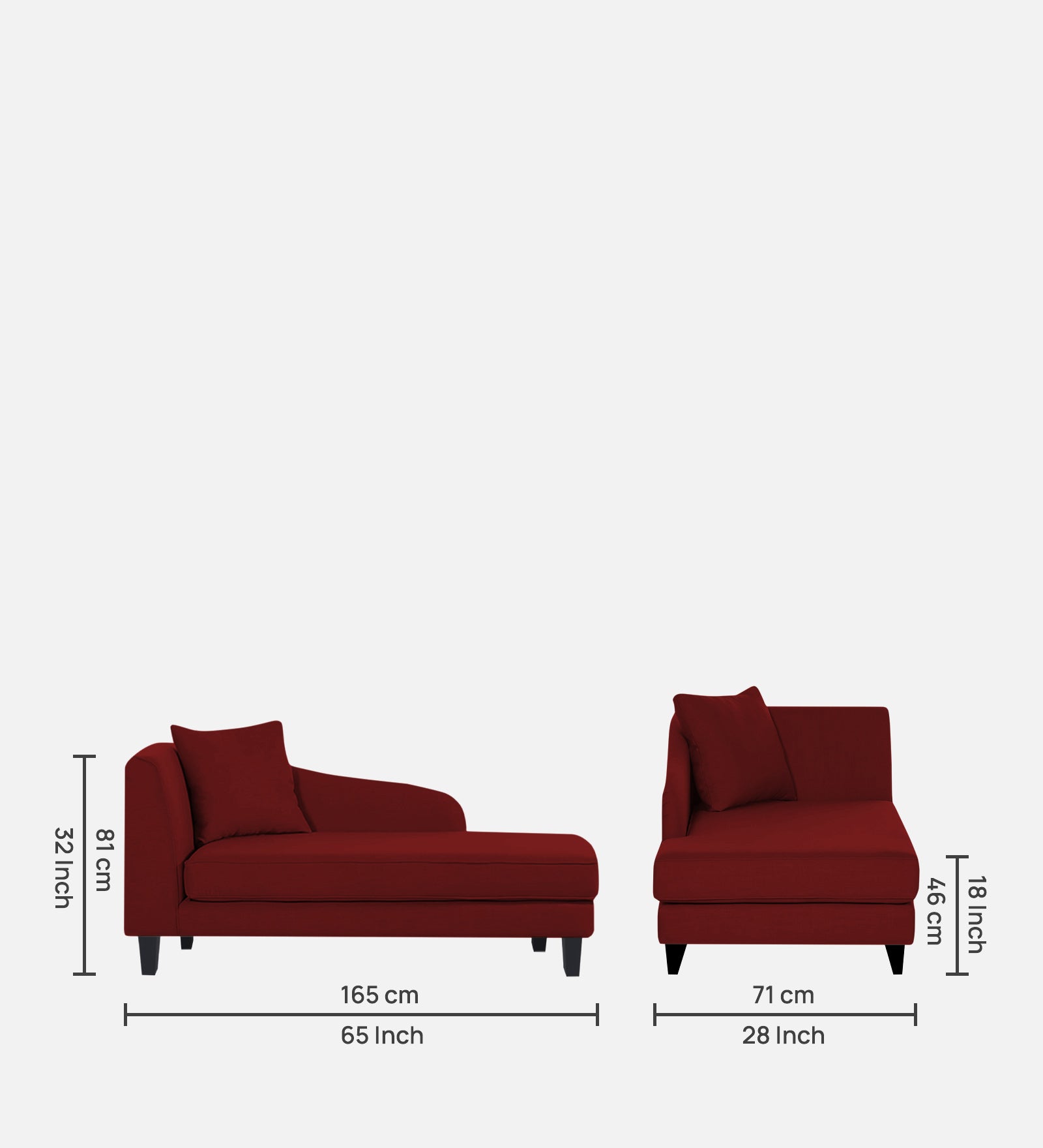 Louis Fabric RHS Chaise Lounger In Blood Maroon Colour - Febonic Living