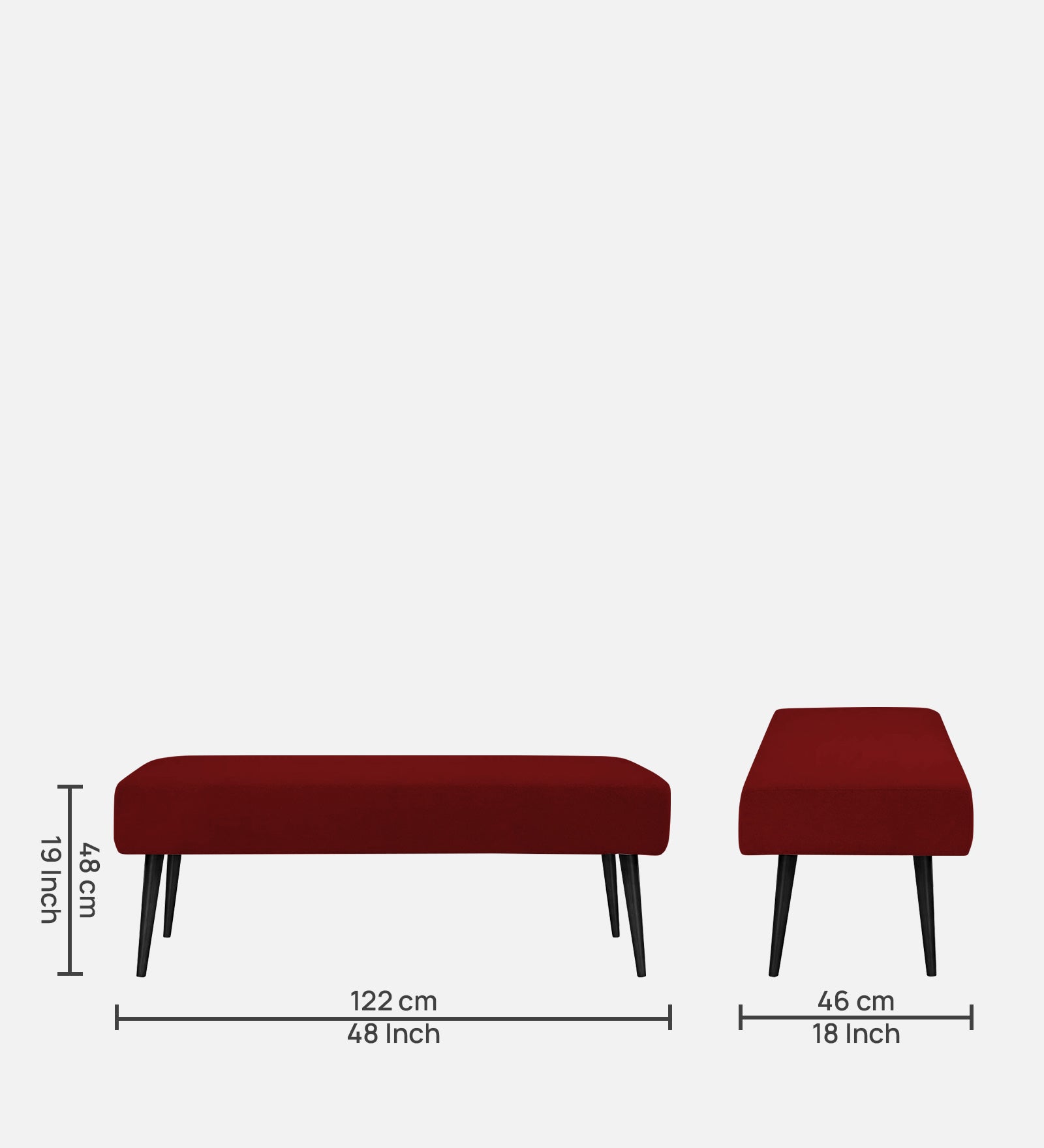 Orbit Fabric Bench In Blood Maroon Colour - Febonic Living