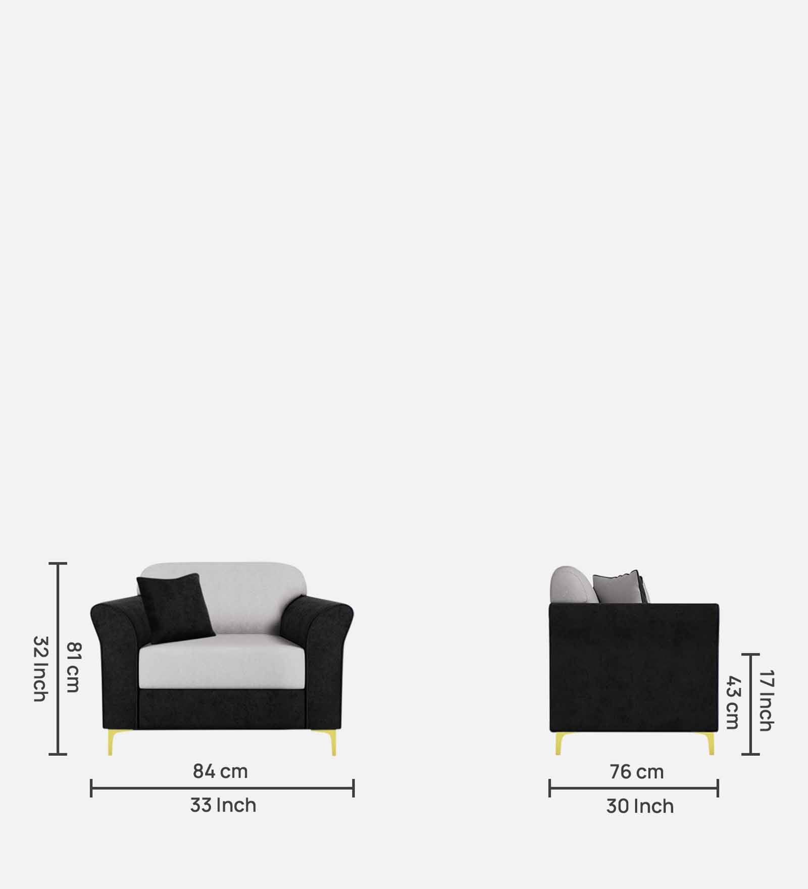 Jordan Velvet 1 Seater Sofa in Adam Black _ Concreate Grey Colour
