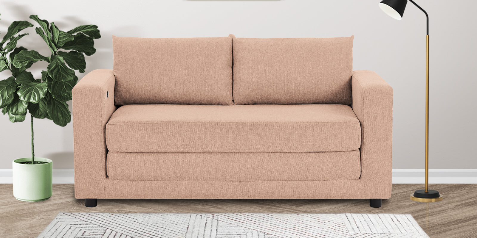 Roman Fabric 3 Seater Foldable Sofa Cum Bed In Cosmic Beige Colour With USB Portable Type - Febonic Living
