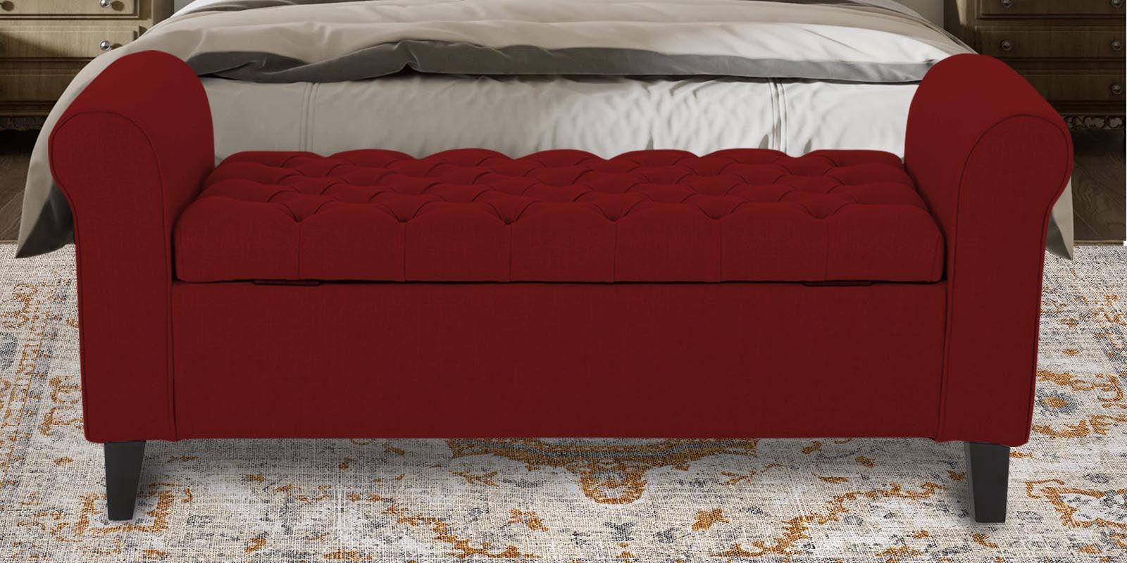 Nowia Fabric 3 Seater Recamier In Blood Maroon Colour With Storage - Febonic Living
