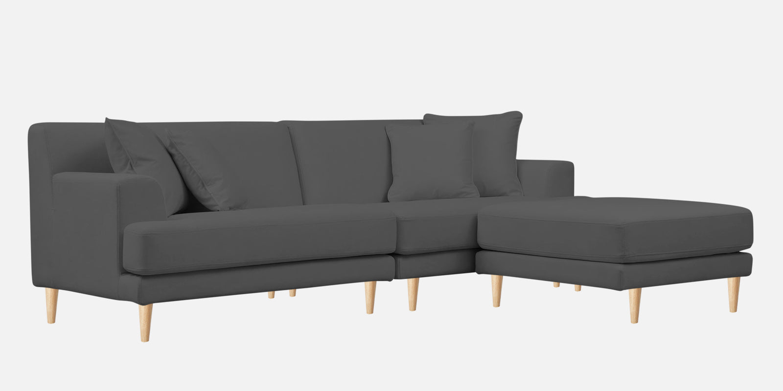 Woody Fabric LHS Sectional Sofa (3+Lounger) In Pure Grey Colour - Febonic Living