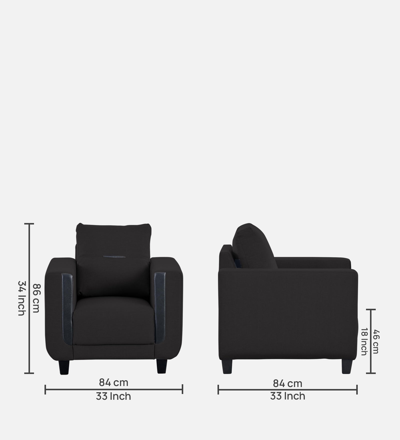 Perry Fabric 1 Seater Sofa In Maba Grey Colour - Febonic Living