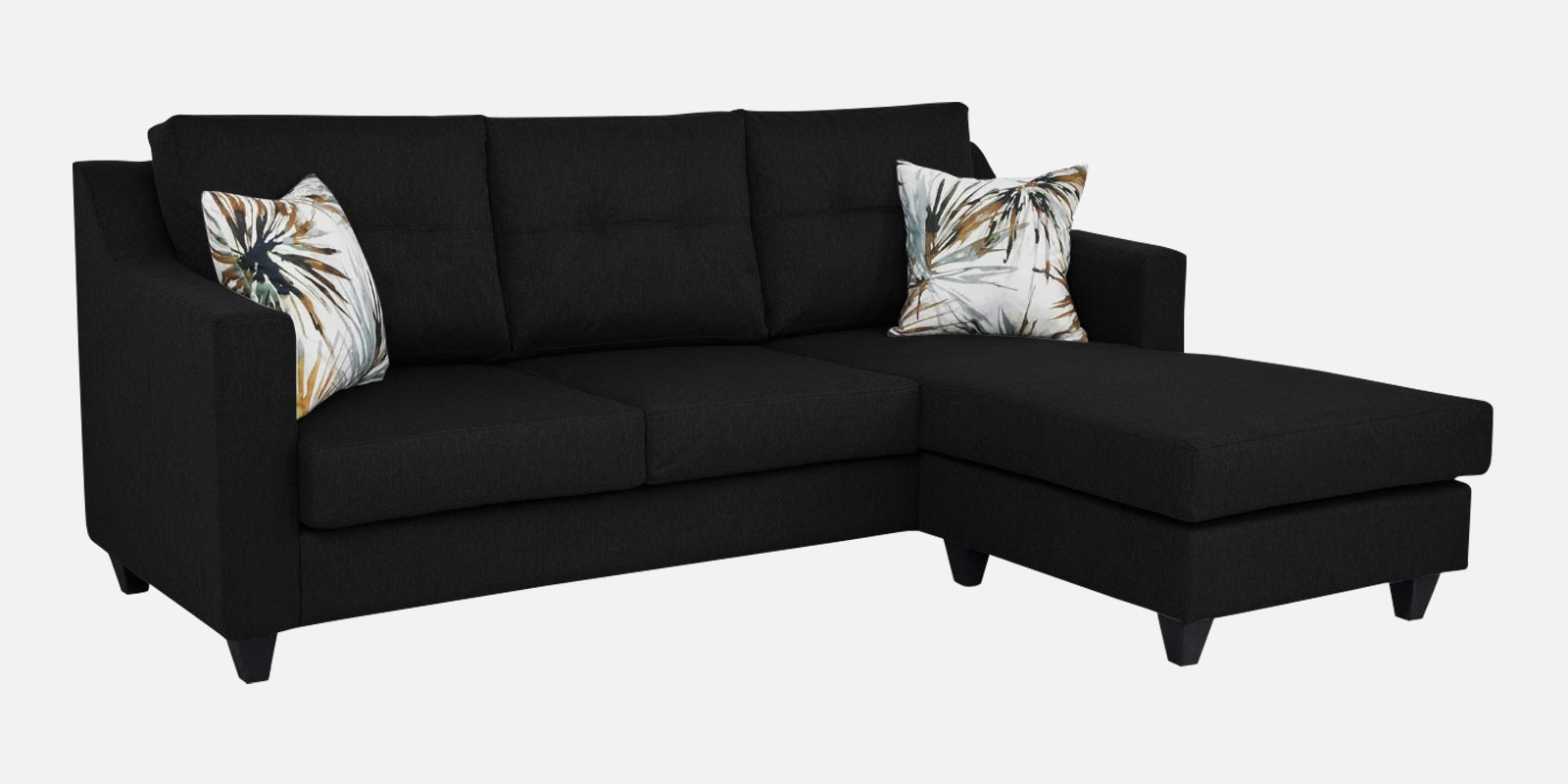 Welly Fabric LHS Sectional Sofa(2+Lounger) In Zed Black Colour - Febonic Living