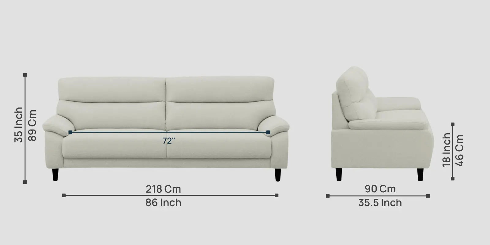 Zibby Fabric 3 Seater Sofa In Pearl White Colour Febonic Living