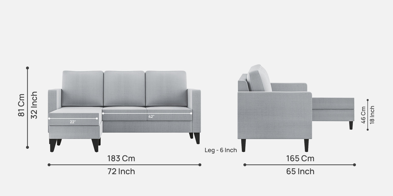Nori Fabric RHS Sectional Sofa (2+Lounger) In Coin Grey Colour - Febonic Living