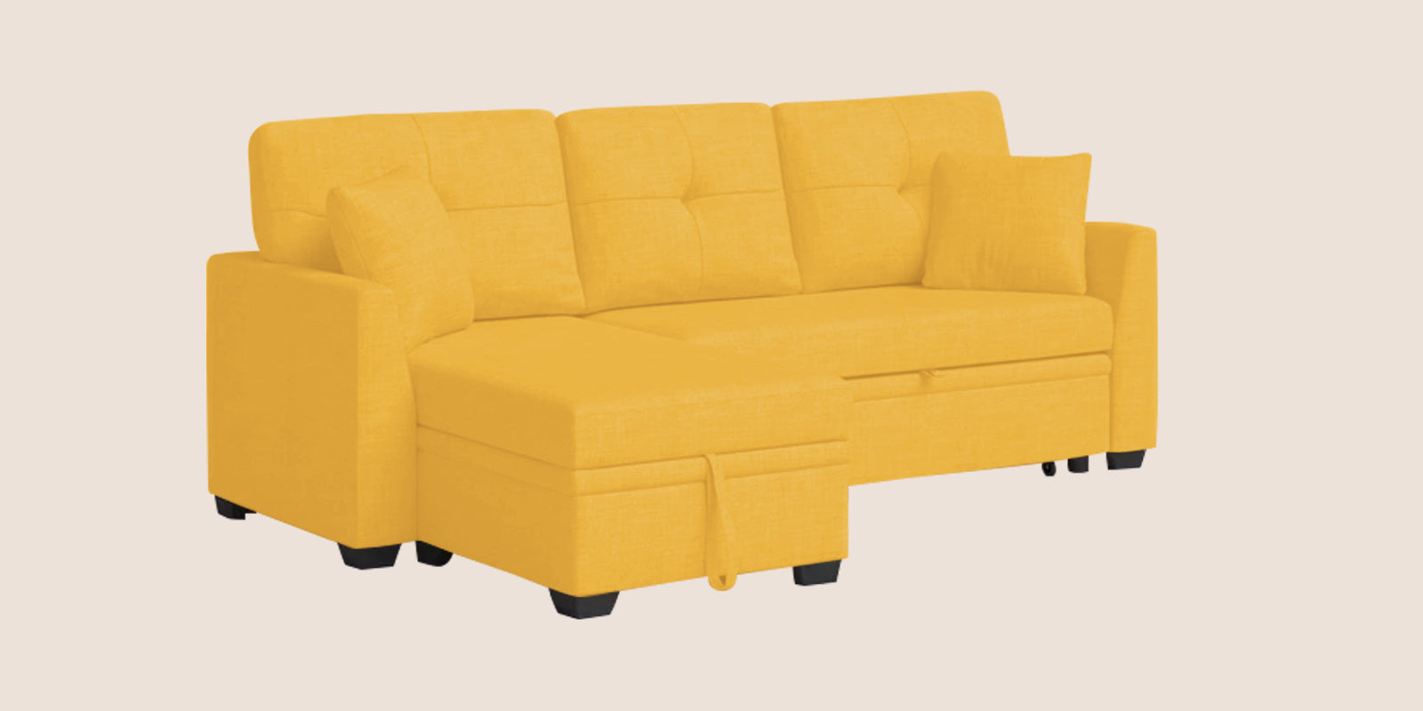 Jody Fabric 3 Seater Pull Out Sofa Cum Bed In Bold Yellow Colour With Storage - Febonic Living