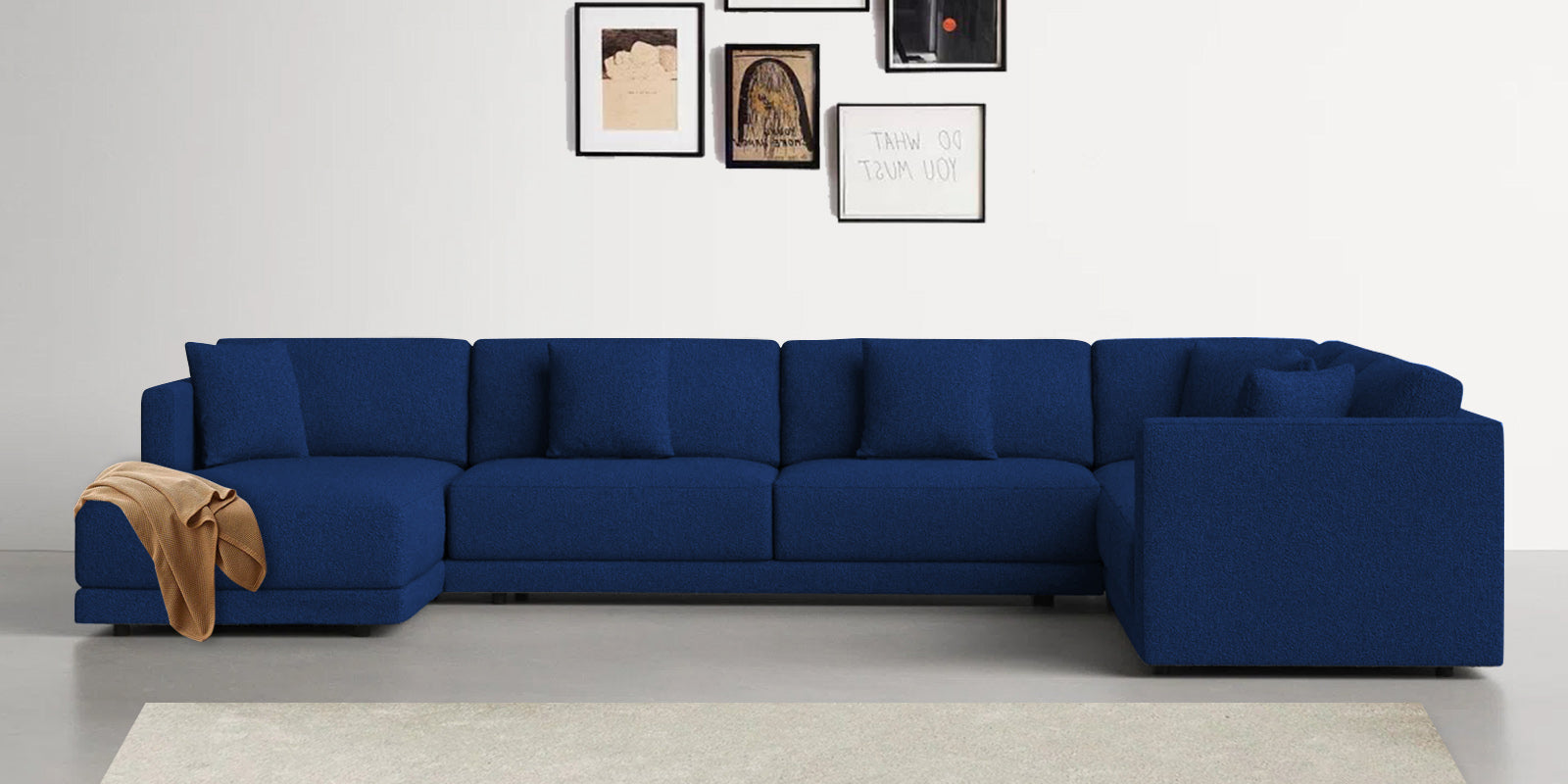 Carlin Fabric RHS 8 Seater Sectional Sofa In Royal Blue Colour - Febonic Living