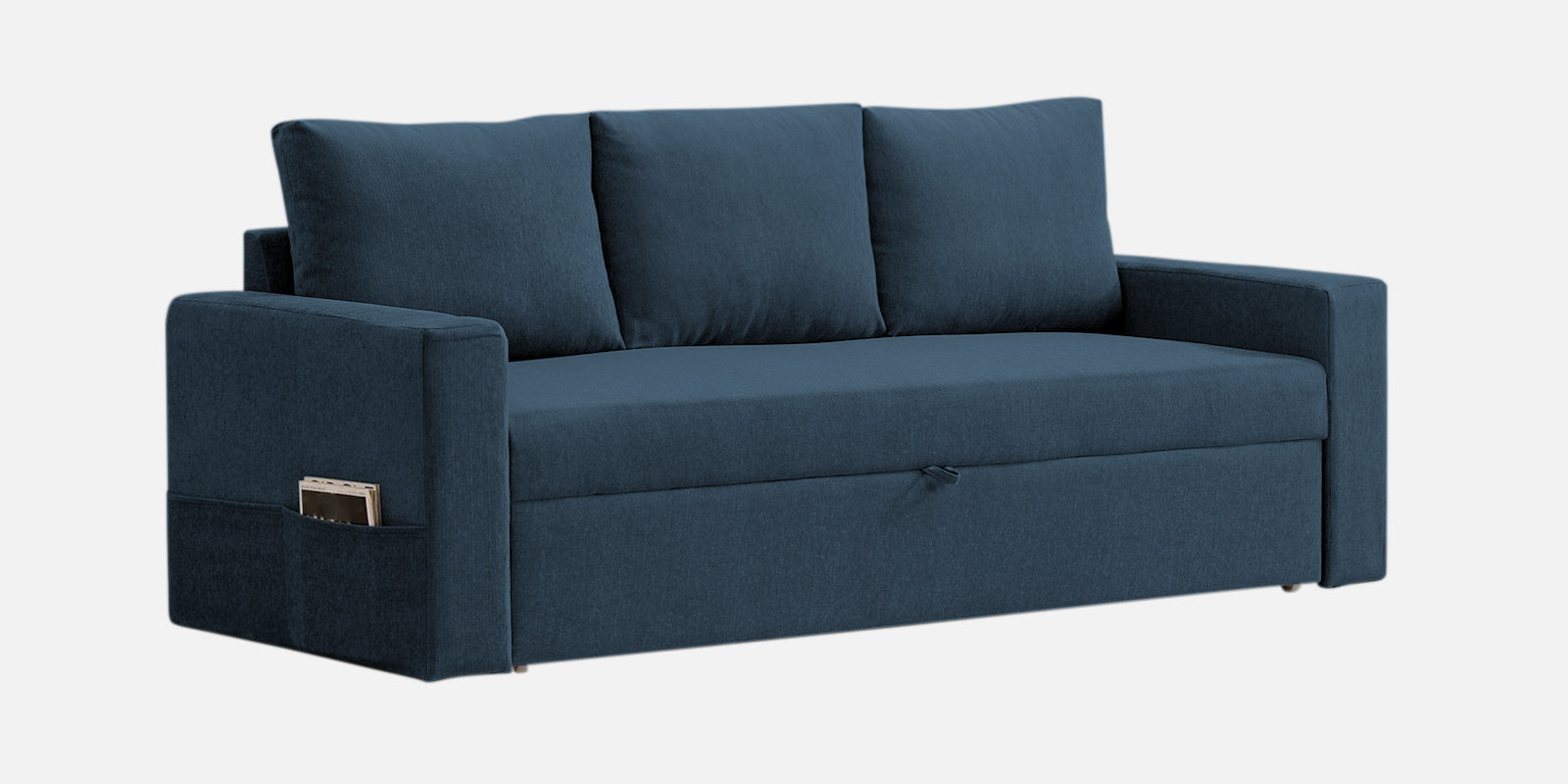 Kara Fabric 3 Seater Pull Out Sofa Cum Bed In Light Blue Colour - Febonic Living