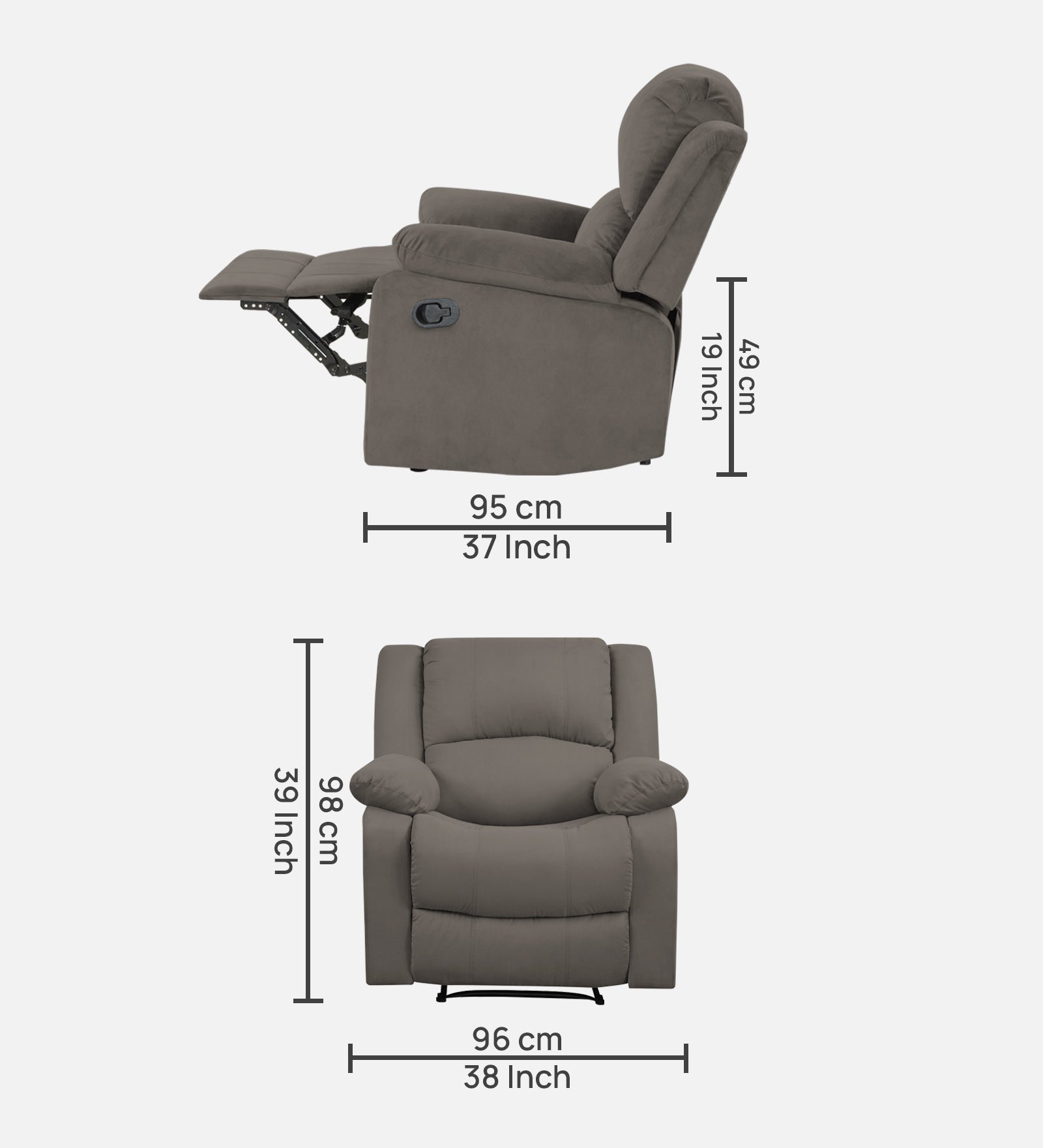 Henry Fabric 1 Seater Manual Recliner In Battle Grey Colour - Febonic Living