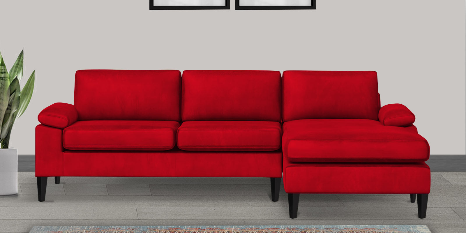 Vegas Velvet LHS Sectional Sofa (3+Lounger) In Berry Maroon Colour - Febonic Living