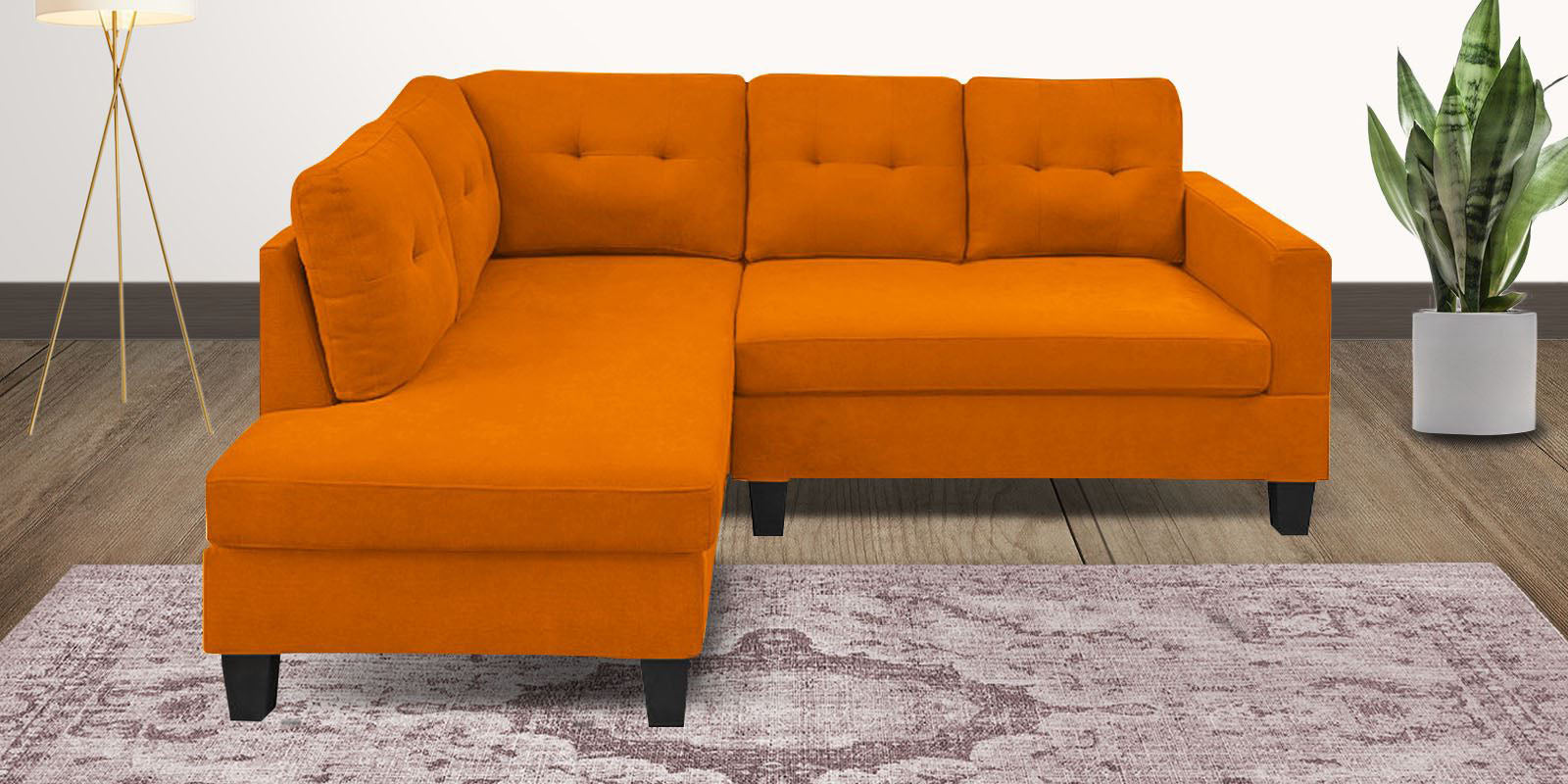Thomas Fabric RHS Sectional Sofa (2+Lounger) In Vivid Orange Colour - Febonic Living