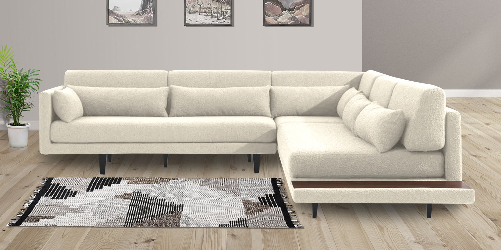 Malta Fabric 6 Seater LHS Corner Sofa In Ivory cream Colour - Febonic Living