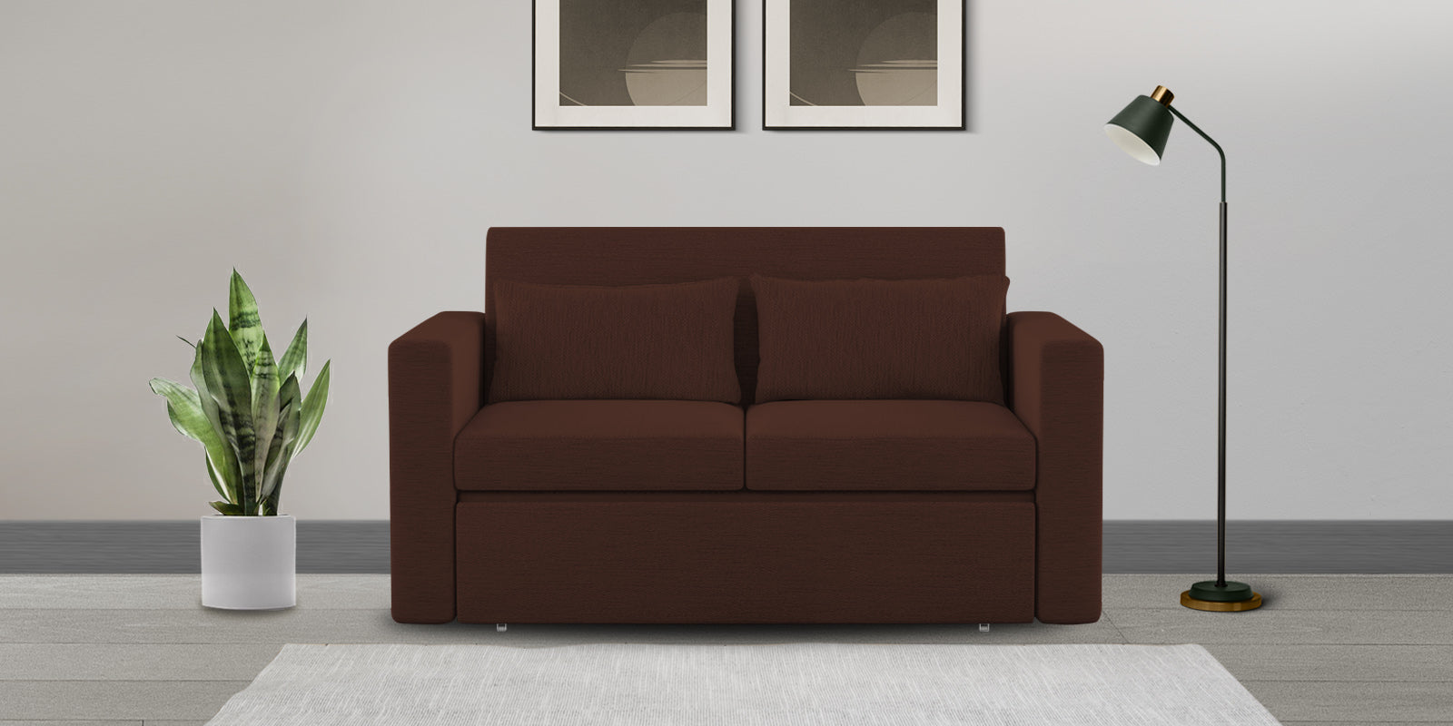 River Fabric 2 Seater Pull Out Sofa Cum Bed In Coffee Brown Colour - Febonic Living
