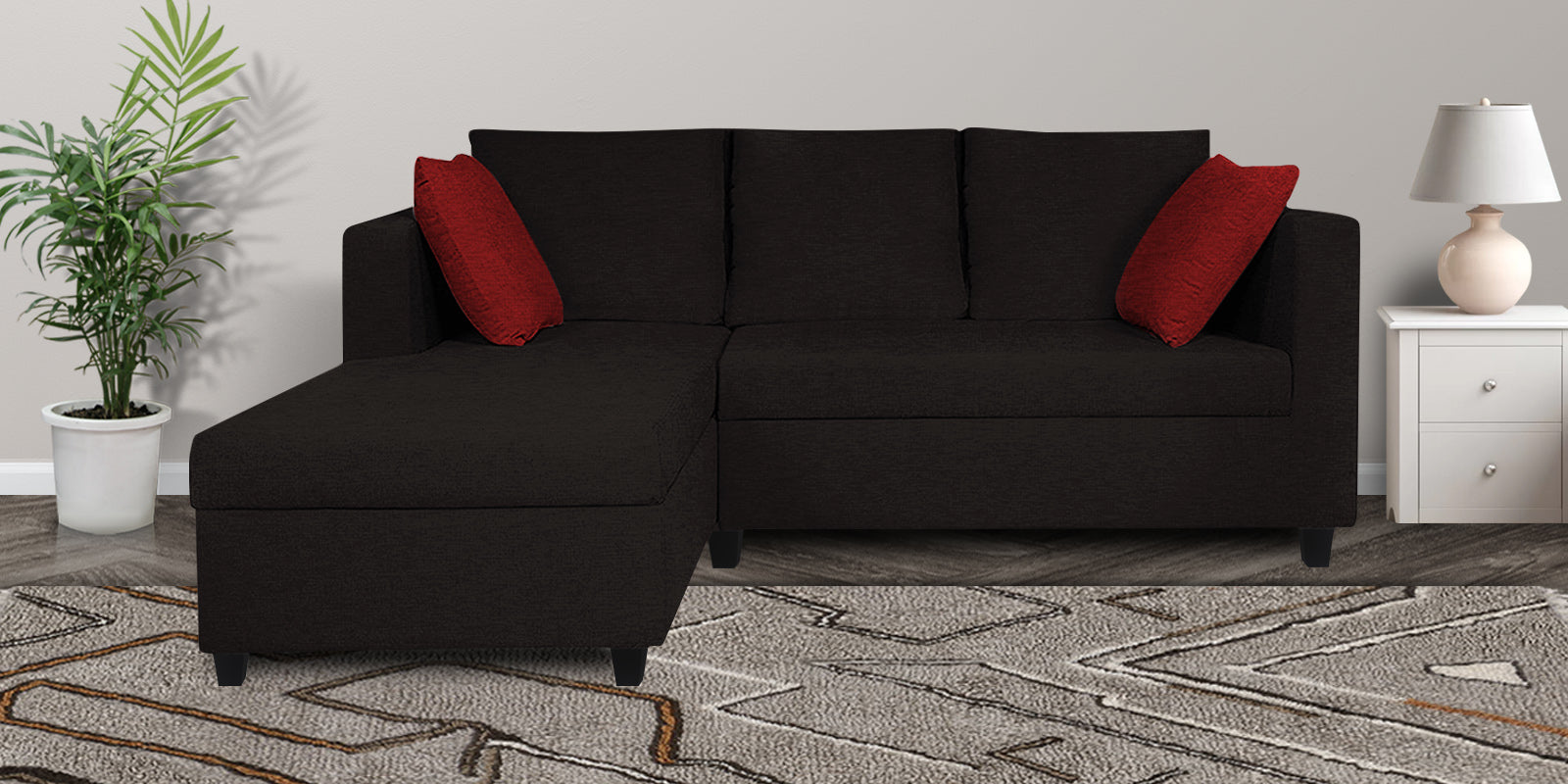 Nebula Fabric RHS Sectional Sofa (2+Lounger) In Cara Brown Colour - Febonic Living