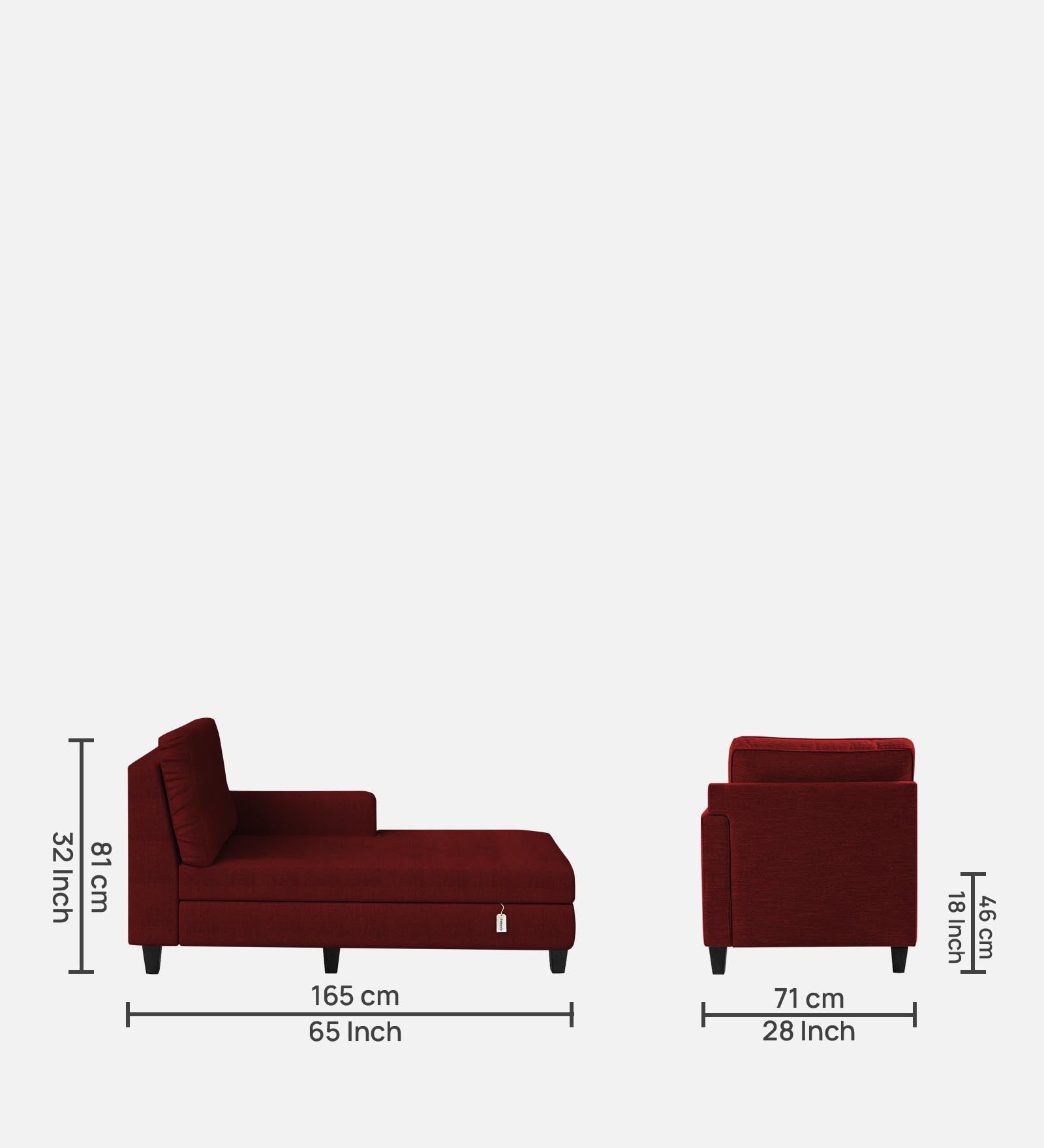 Royee Fabric RHS Chaise Lounger In Blood Maroon Colour With Storage - Febonic Living