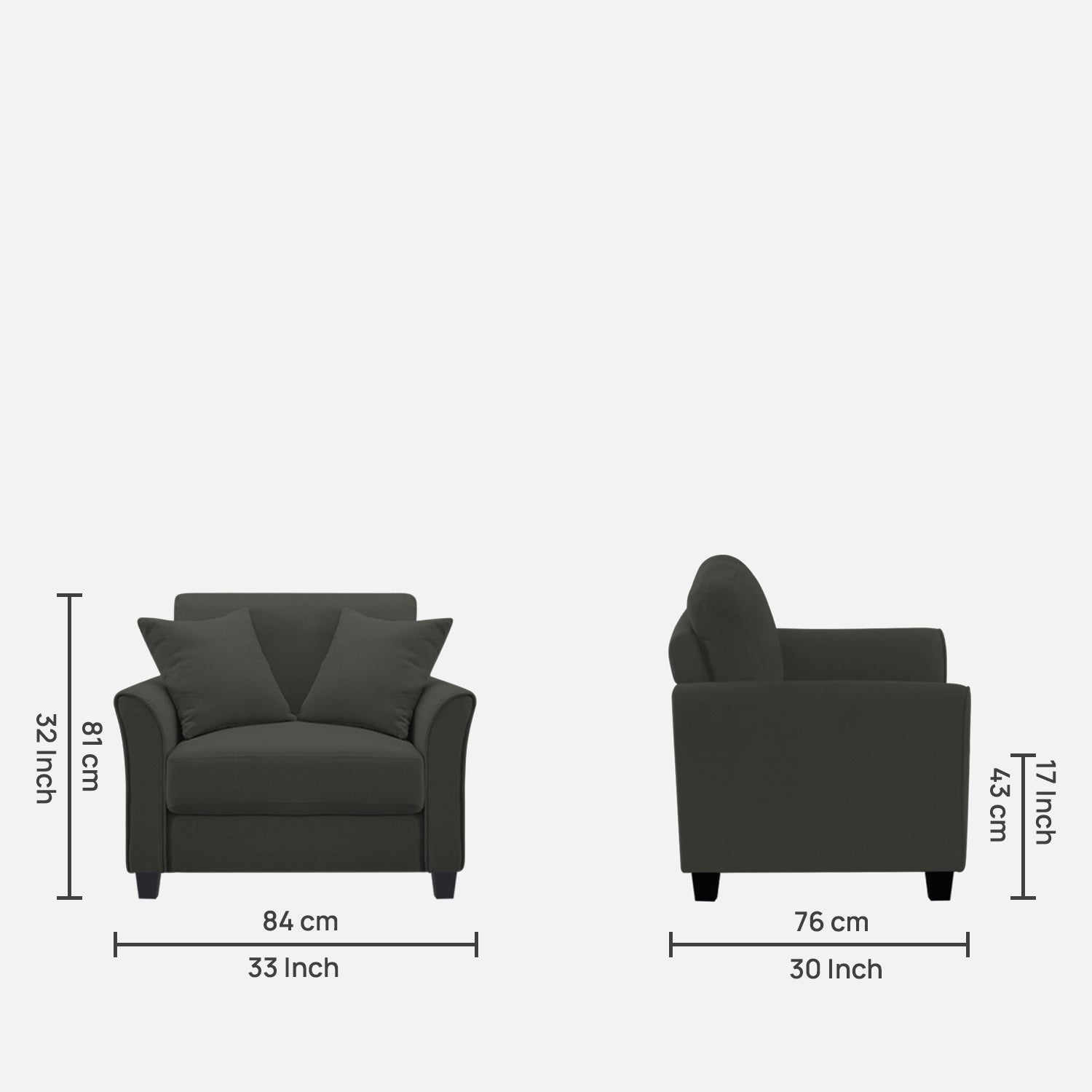Daroo Velvet 1 Seater Sofa In Hory Grey Colour - Febonic Living