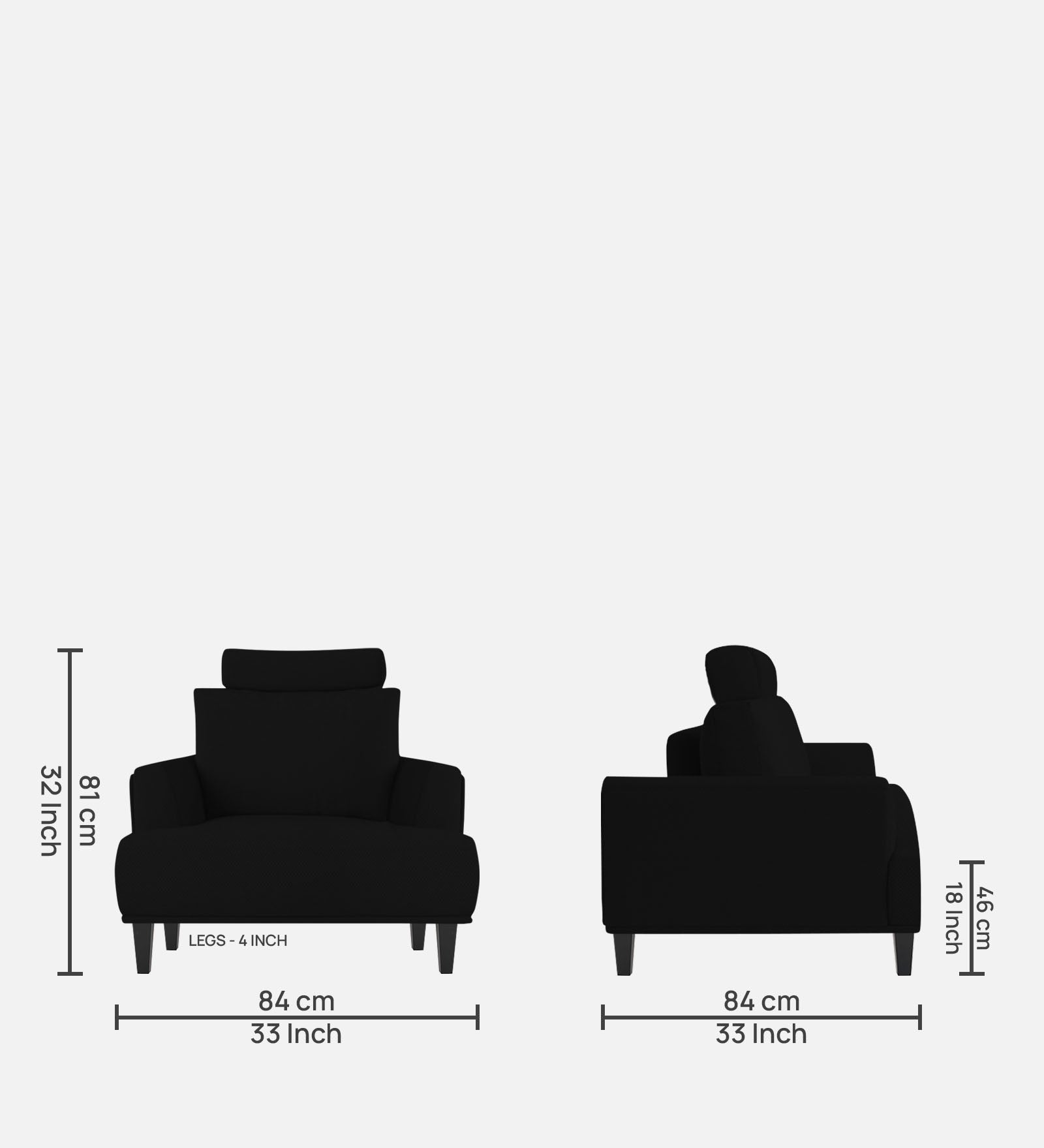 Como Fabric 1 Seater Sofa In Zed Black Colour - Febonic Living