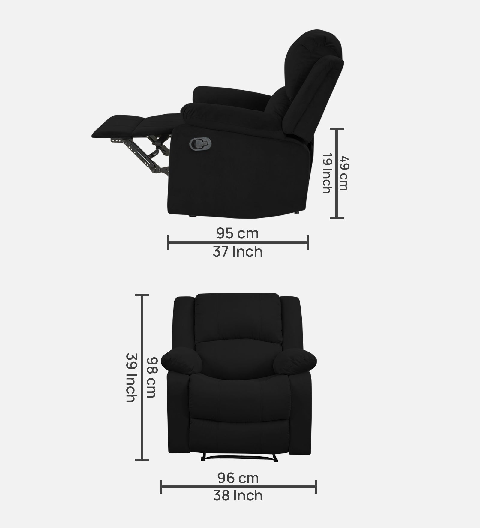 Henry Fabric 1 Seater Manual Recliner In zed black Colour - Febonic Living