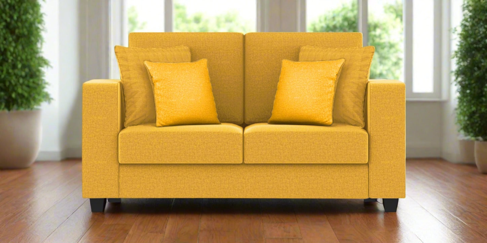 Nabi Fabric 2 Seater Sofa In Bold Yellow Colour - Febonic Living