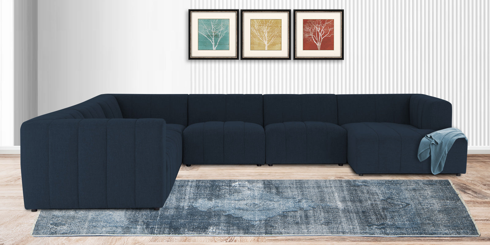 Damo Fabric LHS 8 Seater Corner Sofa In Denim Blue Colour - Febonic Living
