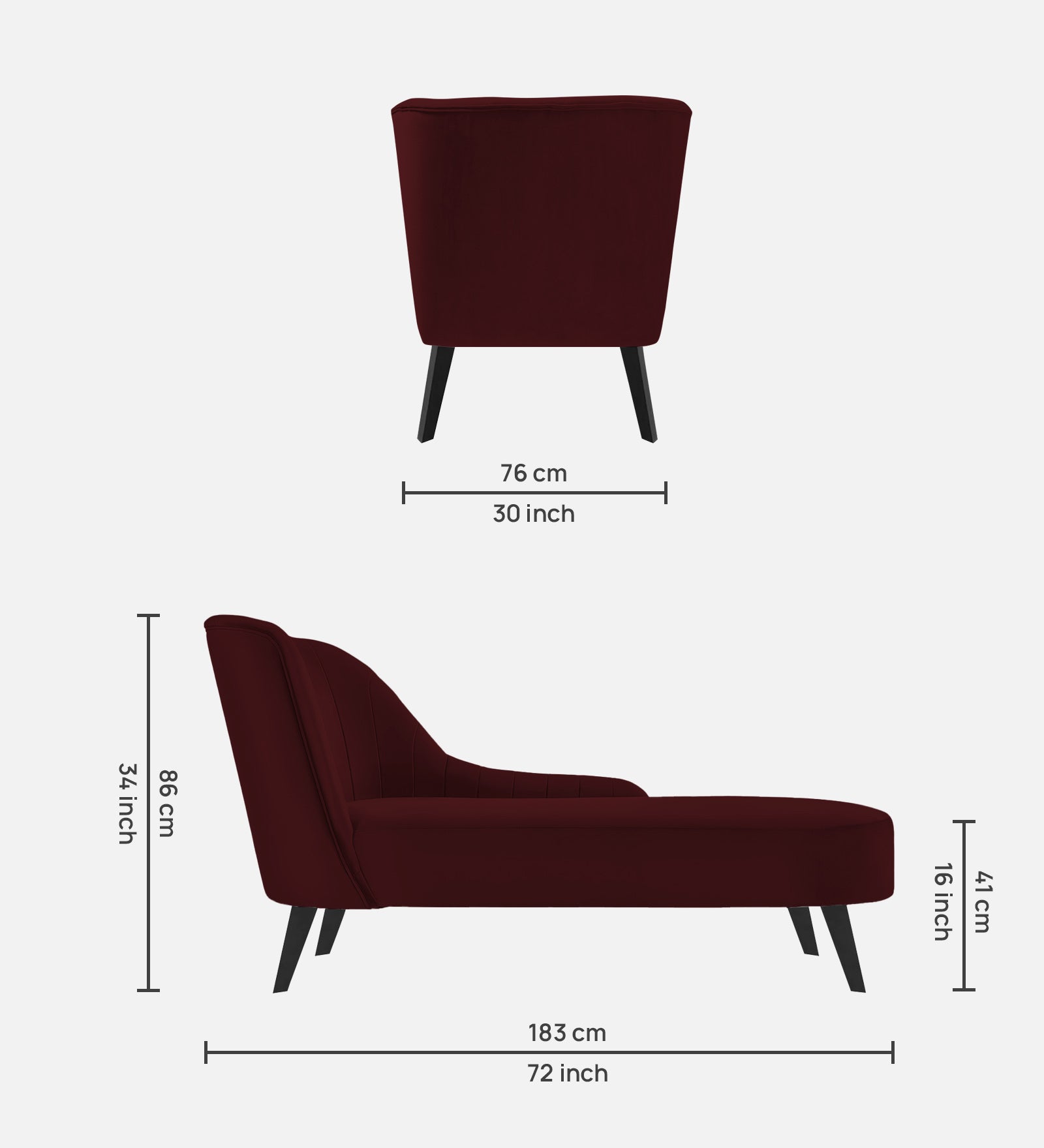 Flora Velvet RHS Chaise Lounger In Blood Maroon Colour - Febonic Living