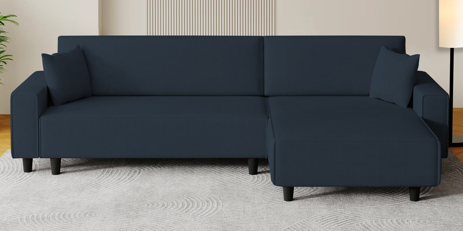 Peach Fabric LHS 6 Seater Sofa Cum Bed With Storage In Denim Blue Colour - Febonic Living