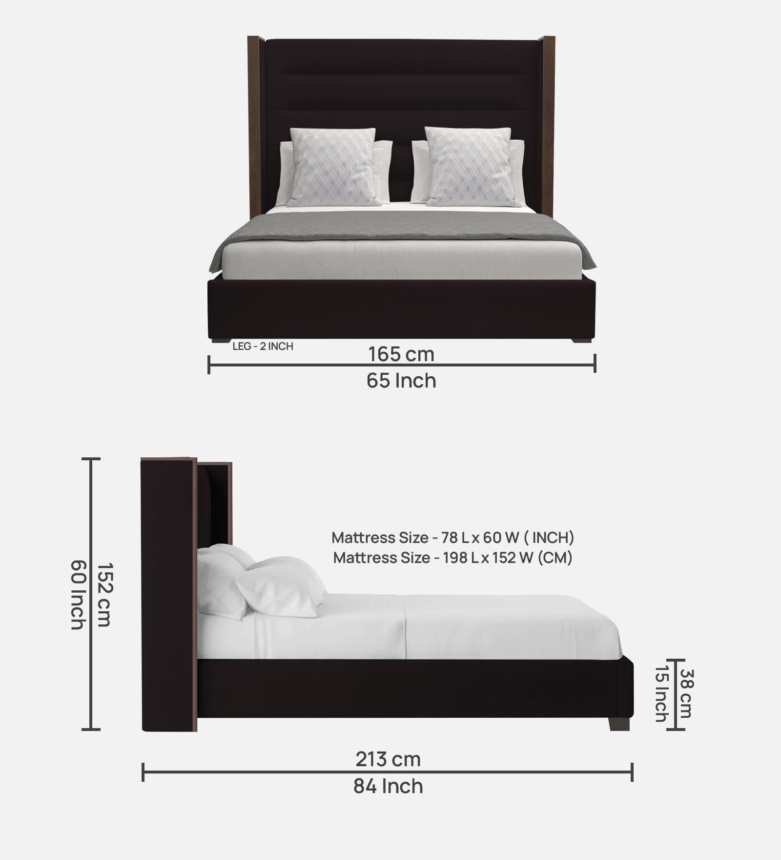 Sunny Fabric Queen Size Bed In Cara Brown Colour - Febonic Living