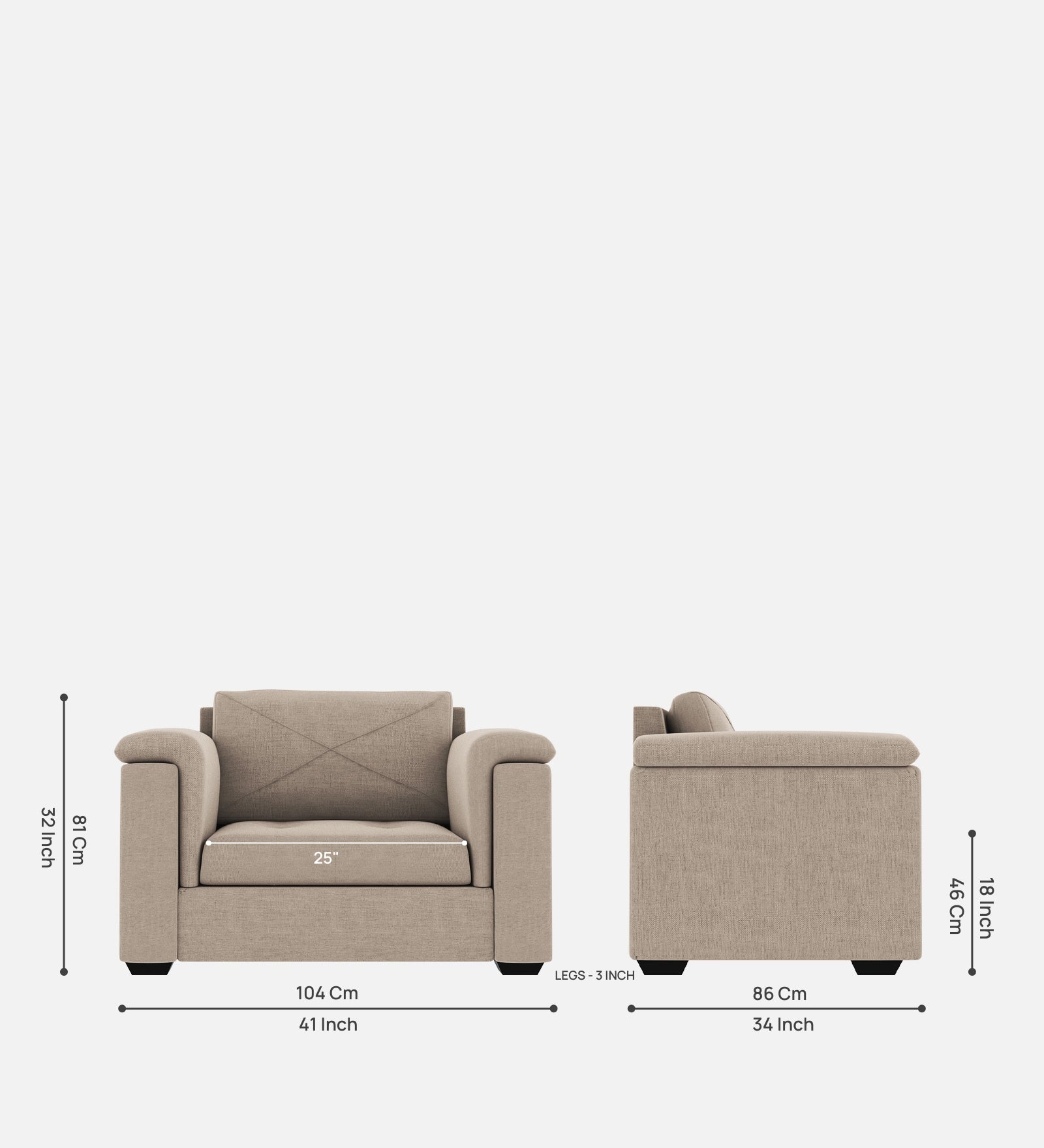 Andres Fabric 1 Seater Sofa In Khaki Beige Colour - Febonic Living