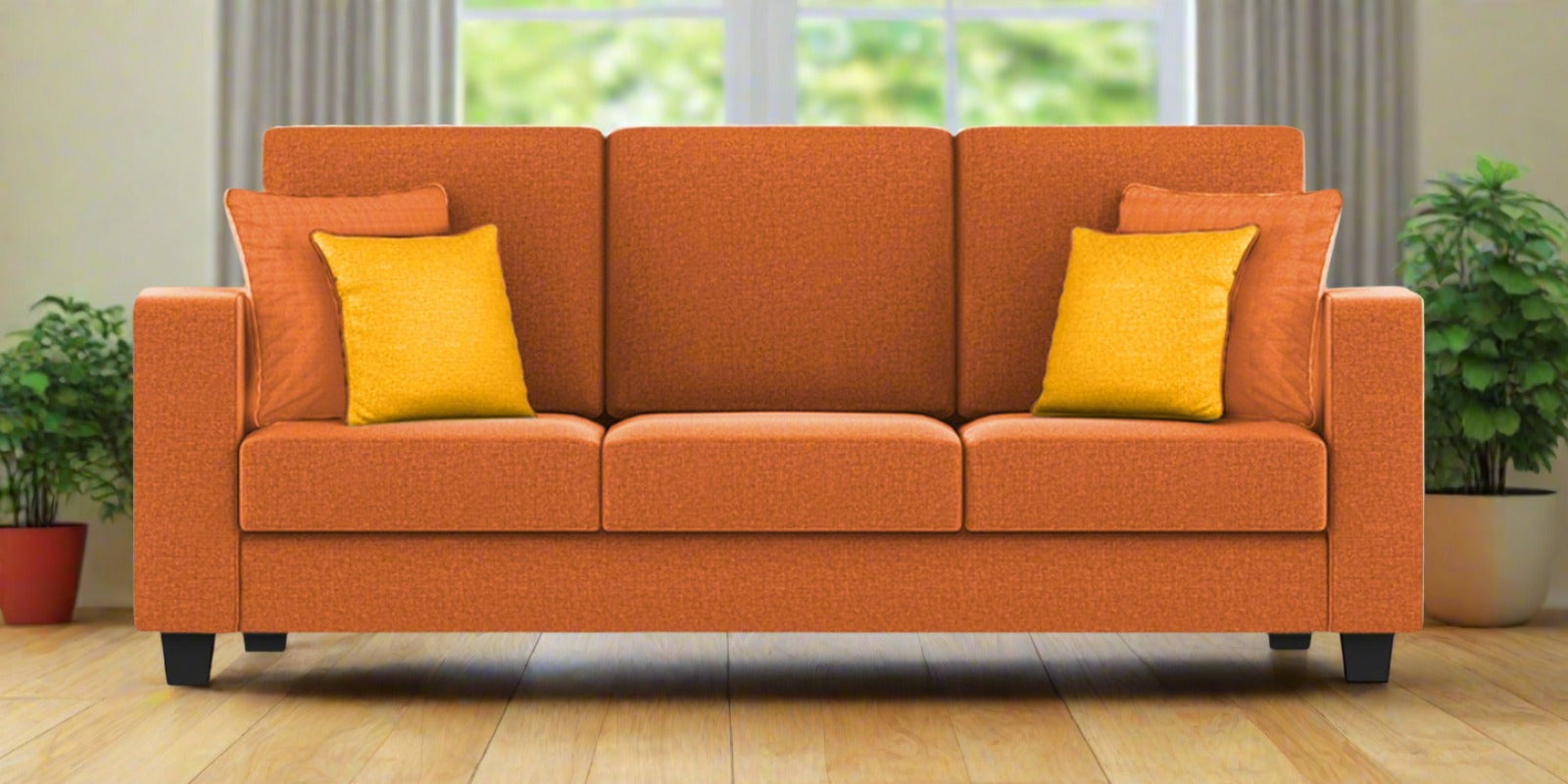 Nabi Fabric 3 Seater Sofa In Vivid Orange Colour - Febonic Living