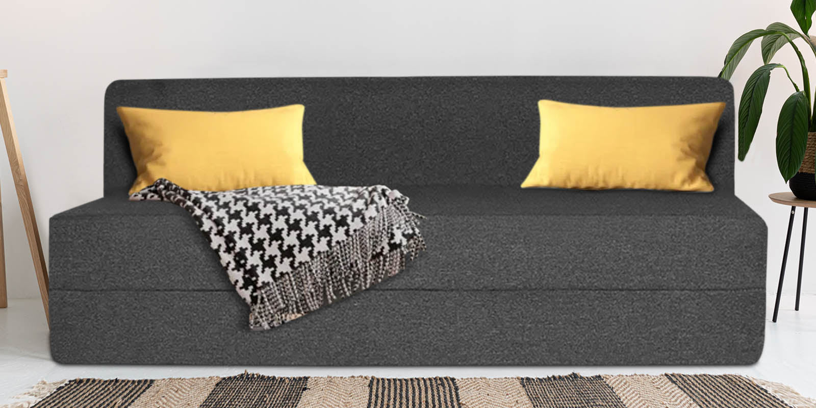 Fleepy Fabric 3 Seater Foldable Sofa Cum Bed In Charcoal Grey Colour - Febonic Living