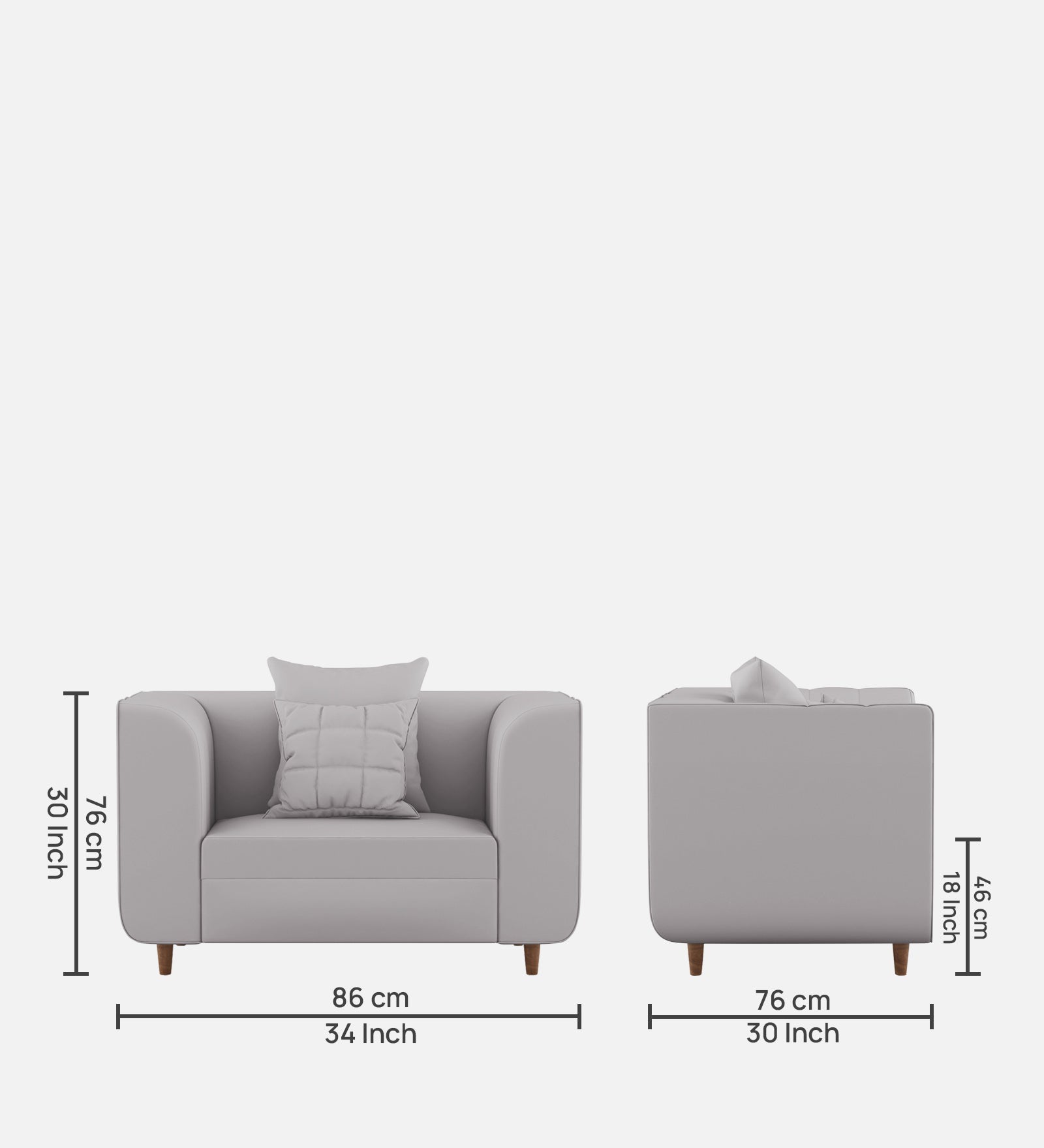 Sumo Velvet 1 Seater Sofa In Concrete Grey Colour - Febonic Living