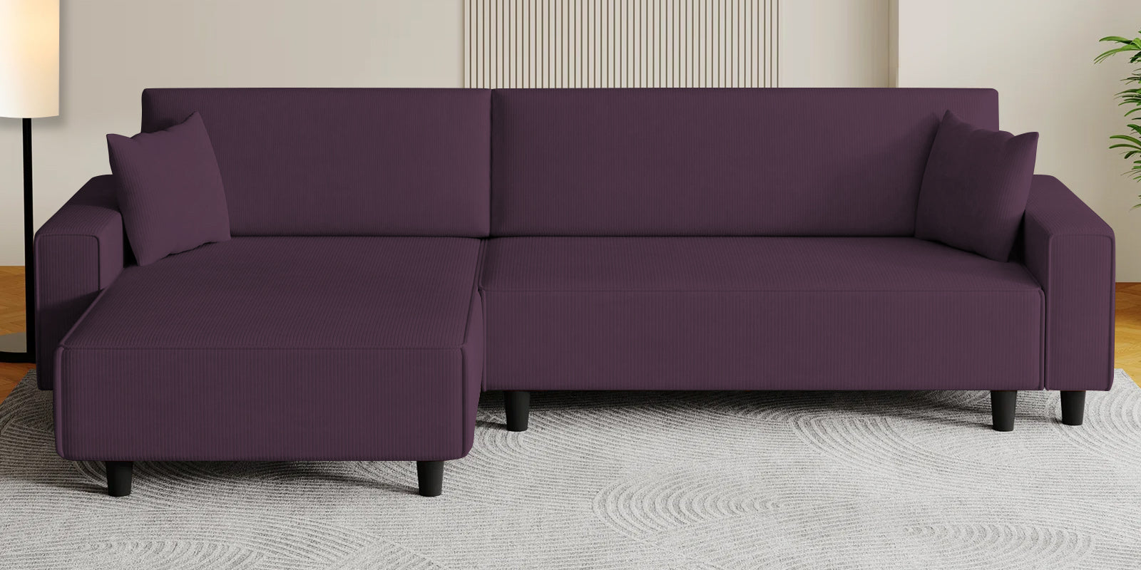 Peach Fabric RHS 6 Seater Sofa Cum Bed With Storage In Greek Purple Colour - Febonic Living