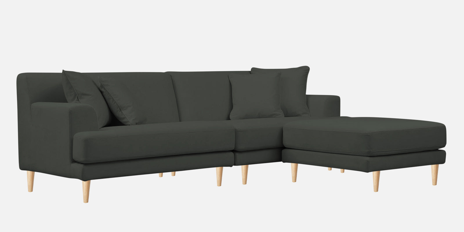 Woody Fabric LHS Sectional Sofa (3+Lounger) In I-Land Green Colour - Febonic Living