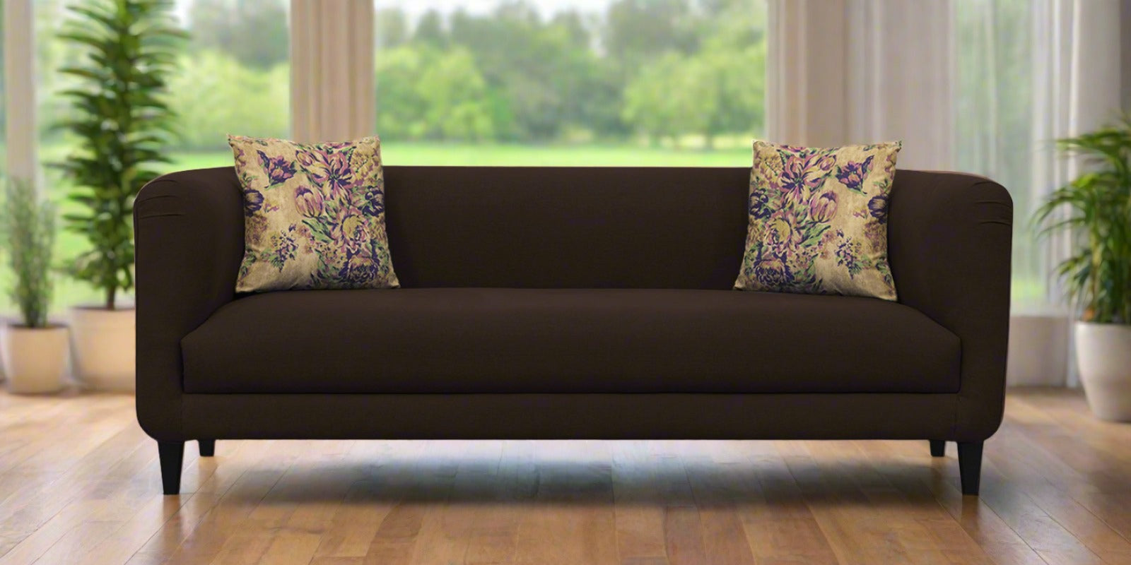 Niki Fabric 3 Seater Sofa In Coffee Brown Colour - Febonic Living