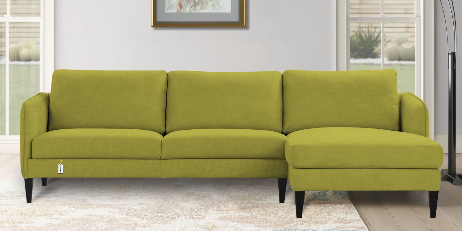 Piku Fabric LHS Sectional Sofa (3+Lounger) In Parrot Green Colour - Febonic Living