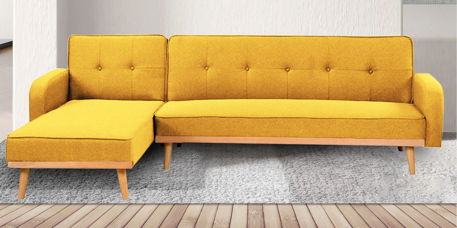 Zuno Fabric RHS Convertible Sofa Cum Bed In Bold Yellow Colour - Febonic Living