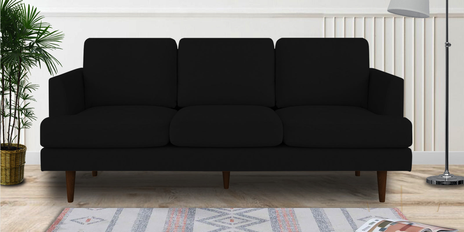 Motra Velvet 3 Seater Sofa In Adam Black Colour - Febonic Living