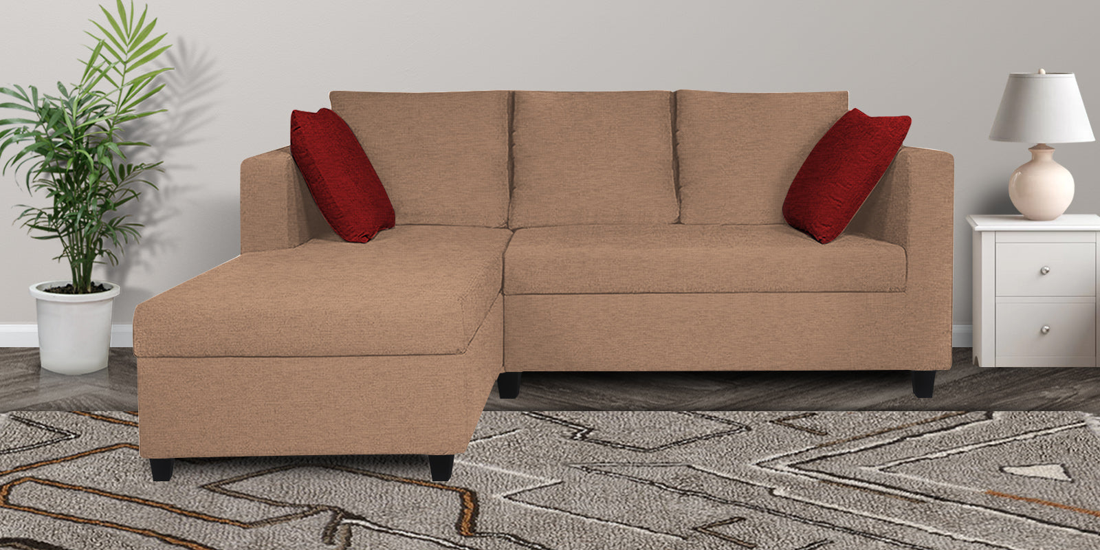 Nebula Fabric RHS Sectional Sofa (2+Lounger) In Cosmic Beige Colour - Febonic Living