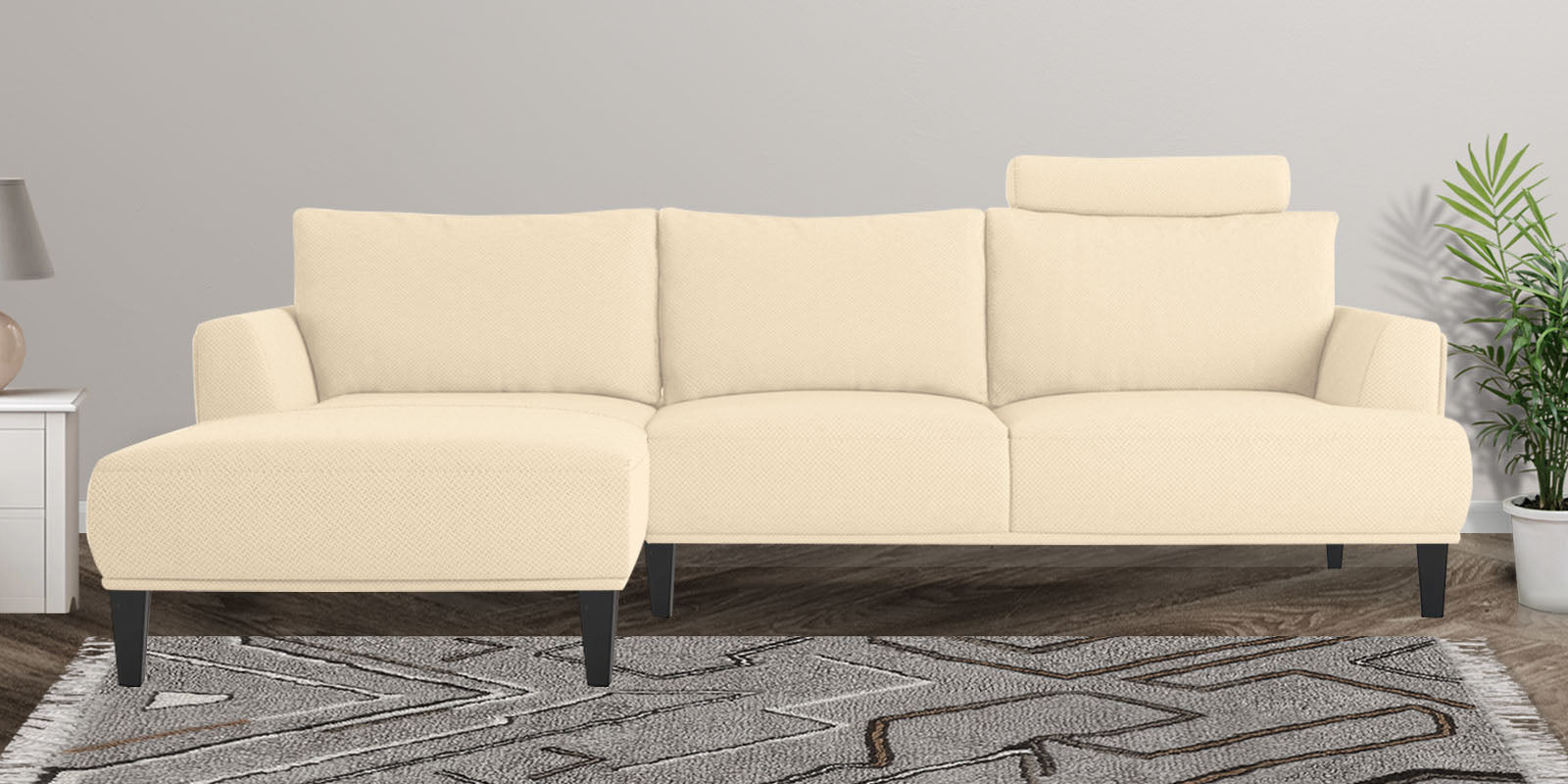 Como Fabric RHS Sectional Sofa (3+Lounger) In Ivory Beige Colour - Febonic Living