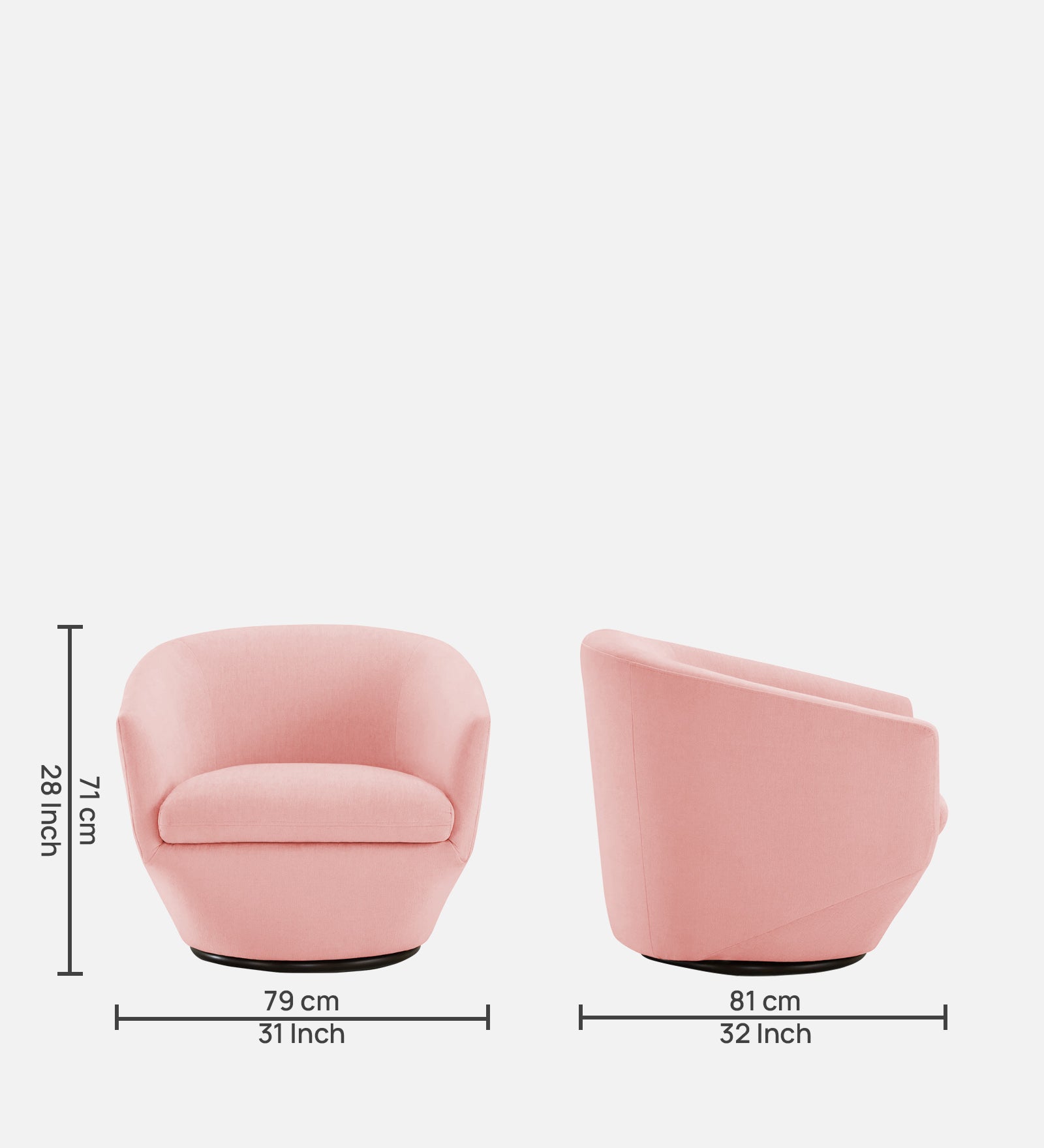 Haddie Velvet Swivel Chair In Millennial Pink Colour - Febonic Living