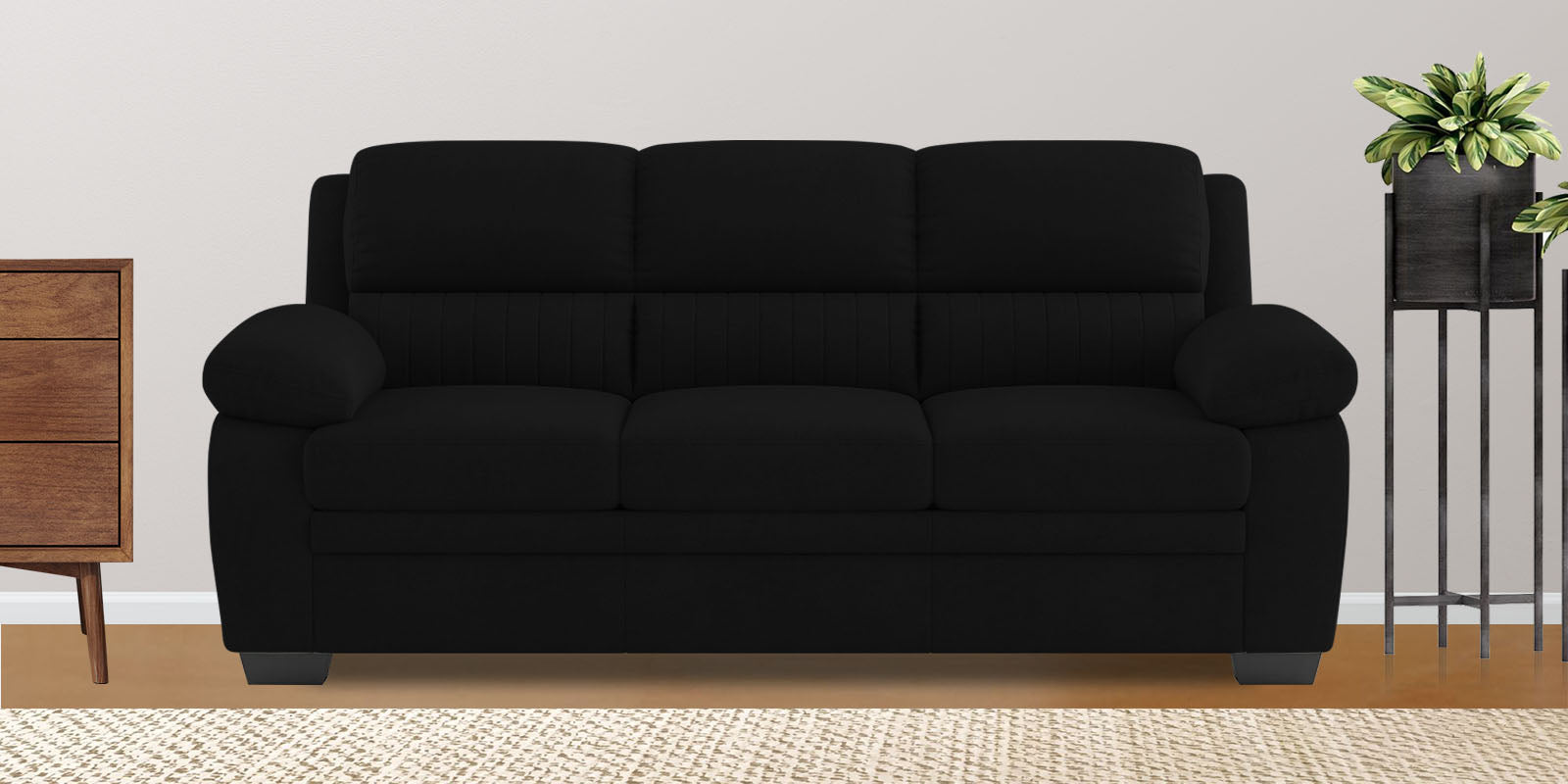 Miranda Velvet 3 Seater Sofa In Adam Black Colour - Febonic Living