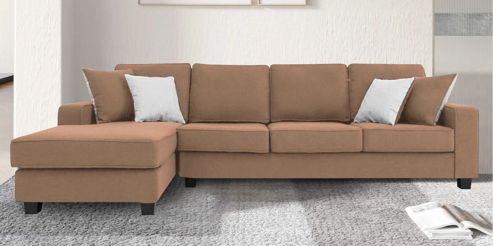 Ladybug Fabric RHS Sectional Sofa (3+Lounger) In Cosmic Beige Colour - Febonic Living