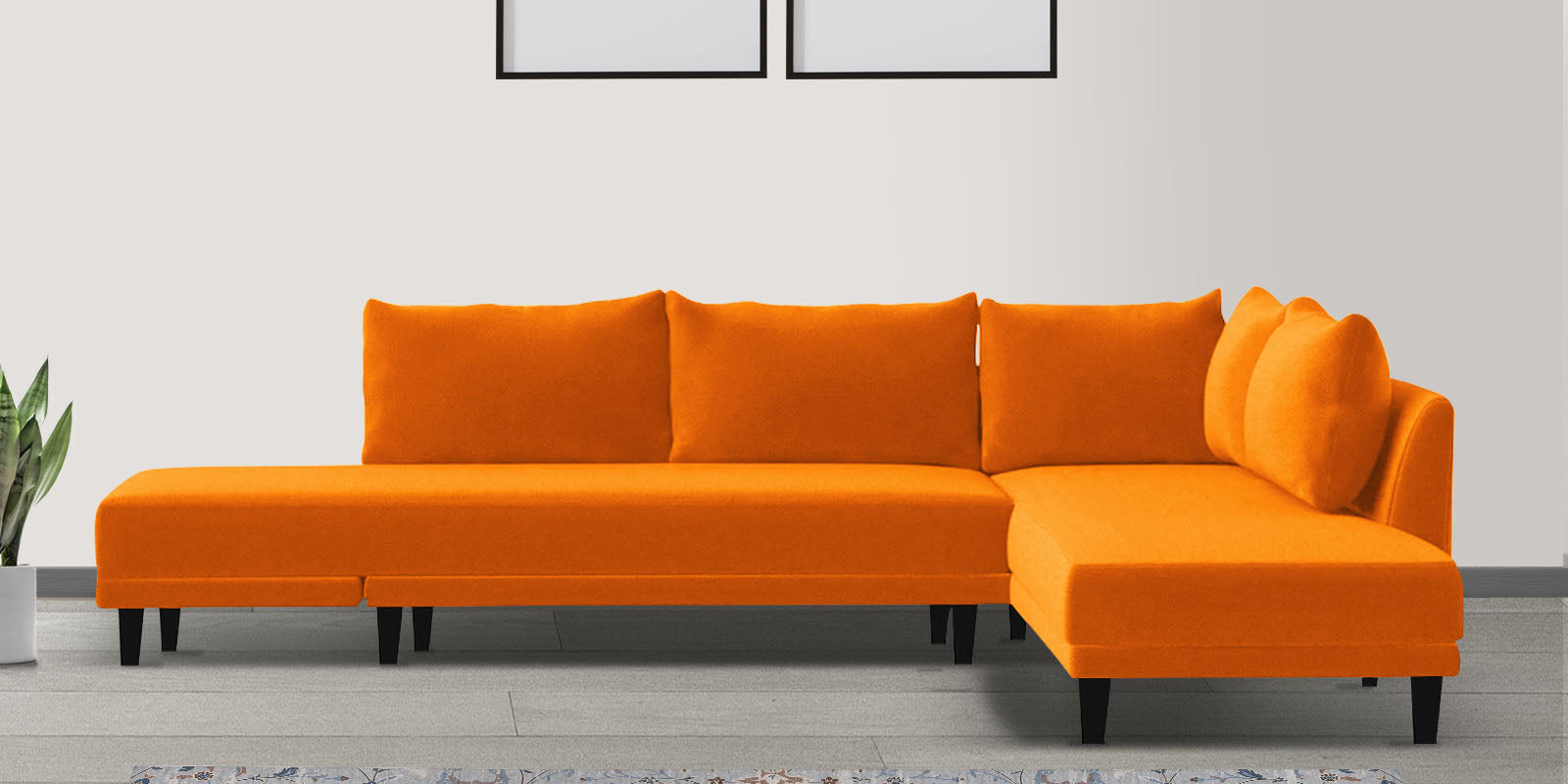 Ira Fabric LHS 6 Seater Convertible Sofa Cum Bed In Vivid Orange Colour - Febonic Living