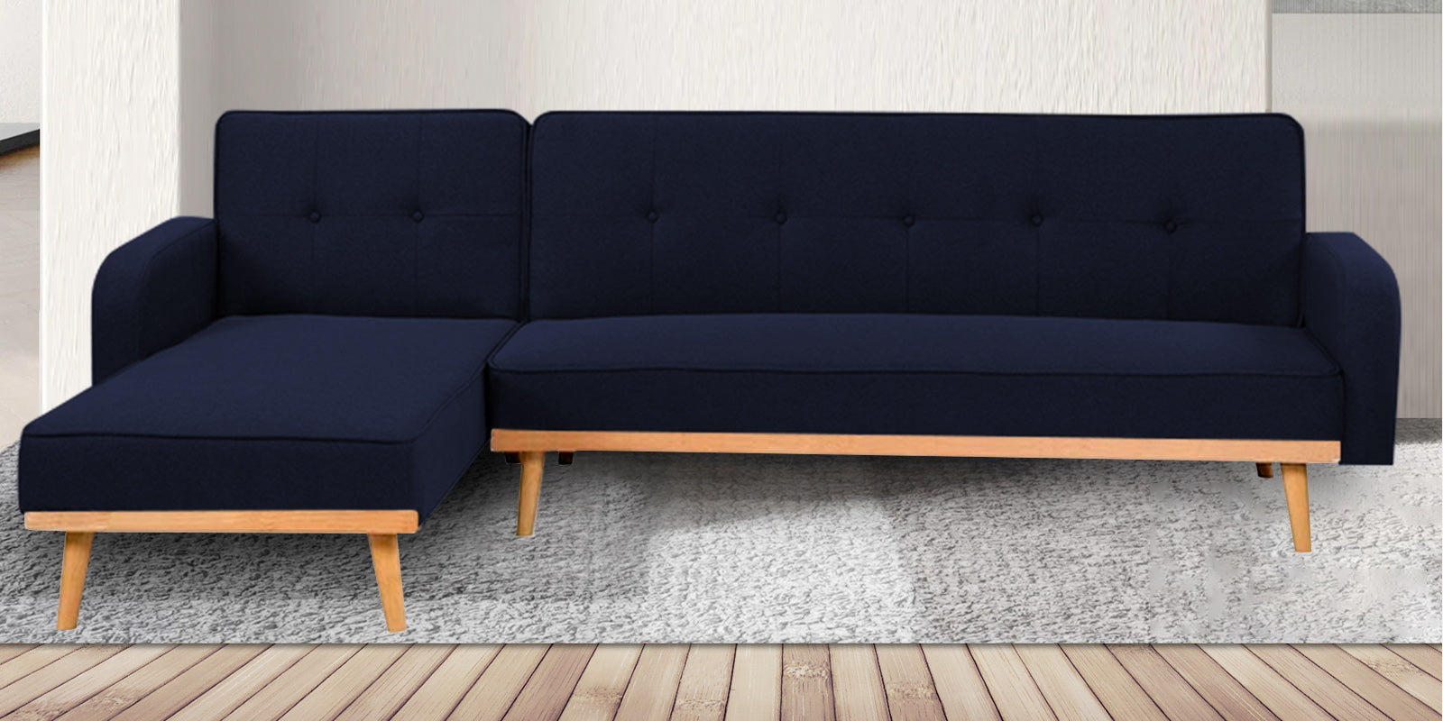 Zuno Fabric RHS Convertible Sofa Cum Bed In Royal Blue Colour - Febonic Living