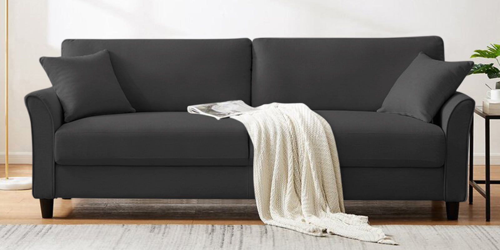 Daroo Velvet 3 Seater Sofa In Davy Grey Colour - Febonic Living