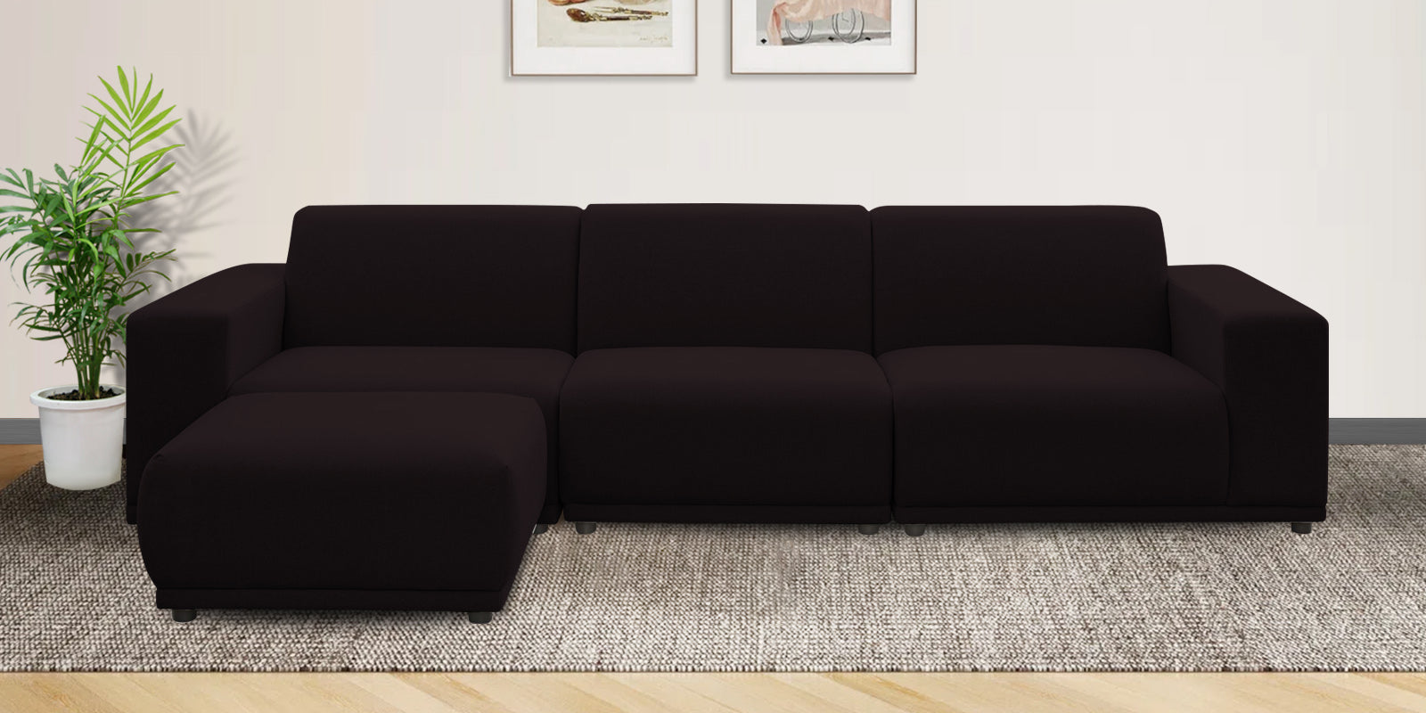 Adam Fabric LHS Sectional Sofa (3+Ottoman Lounger) In Cara Brown Colour - Febonic Living